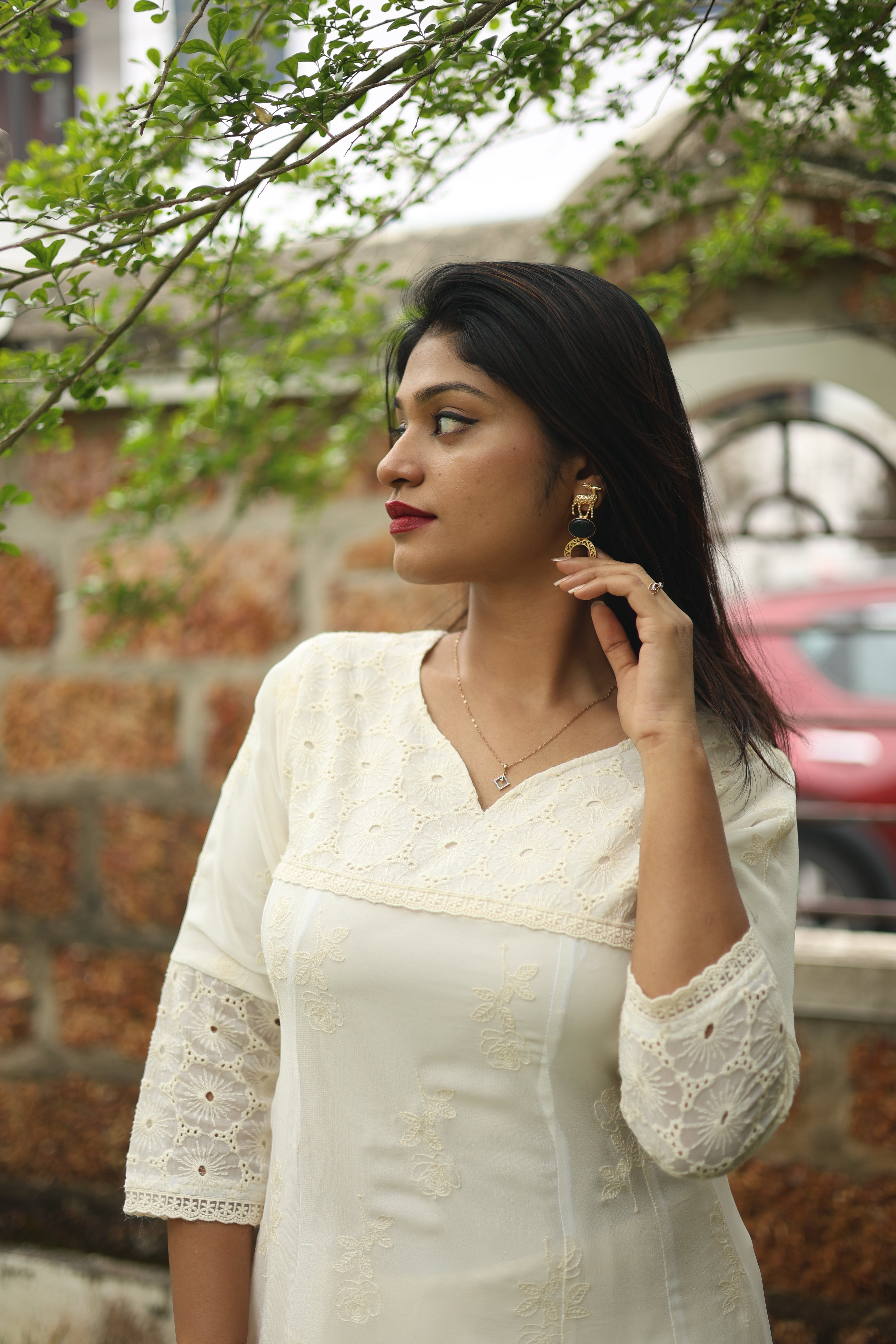 Pure Georgette Five-Panel Kurti | Luxe Embroidered & Lined-Off White.