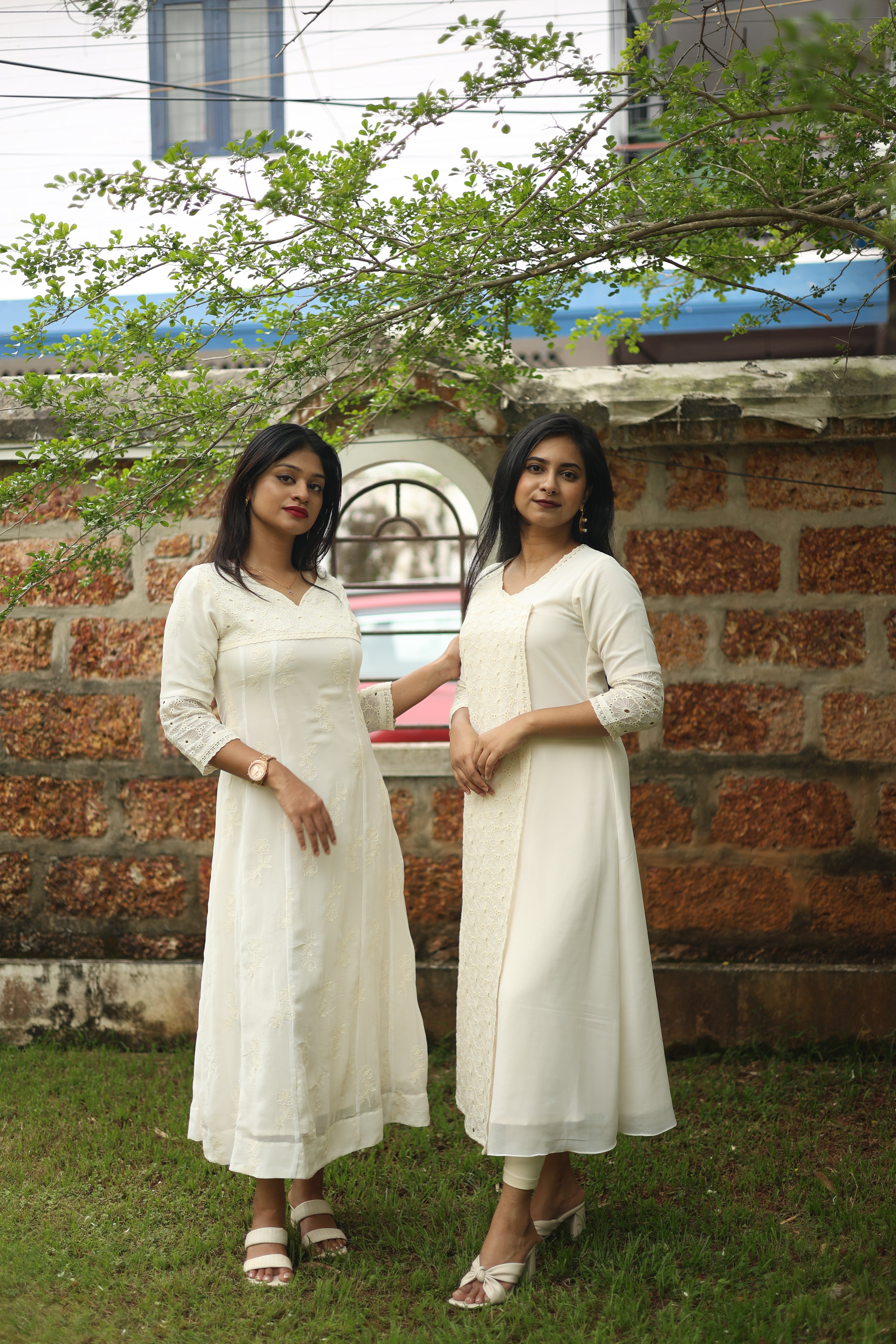 Pure Georgette Five-Panel Kurti | Luxe Embroidered & Lined-Off White.