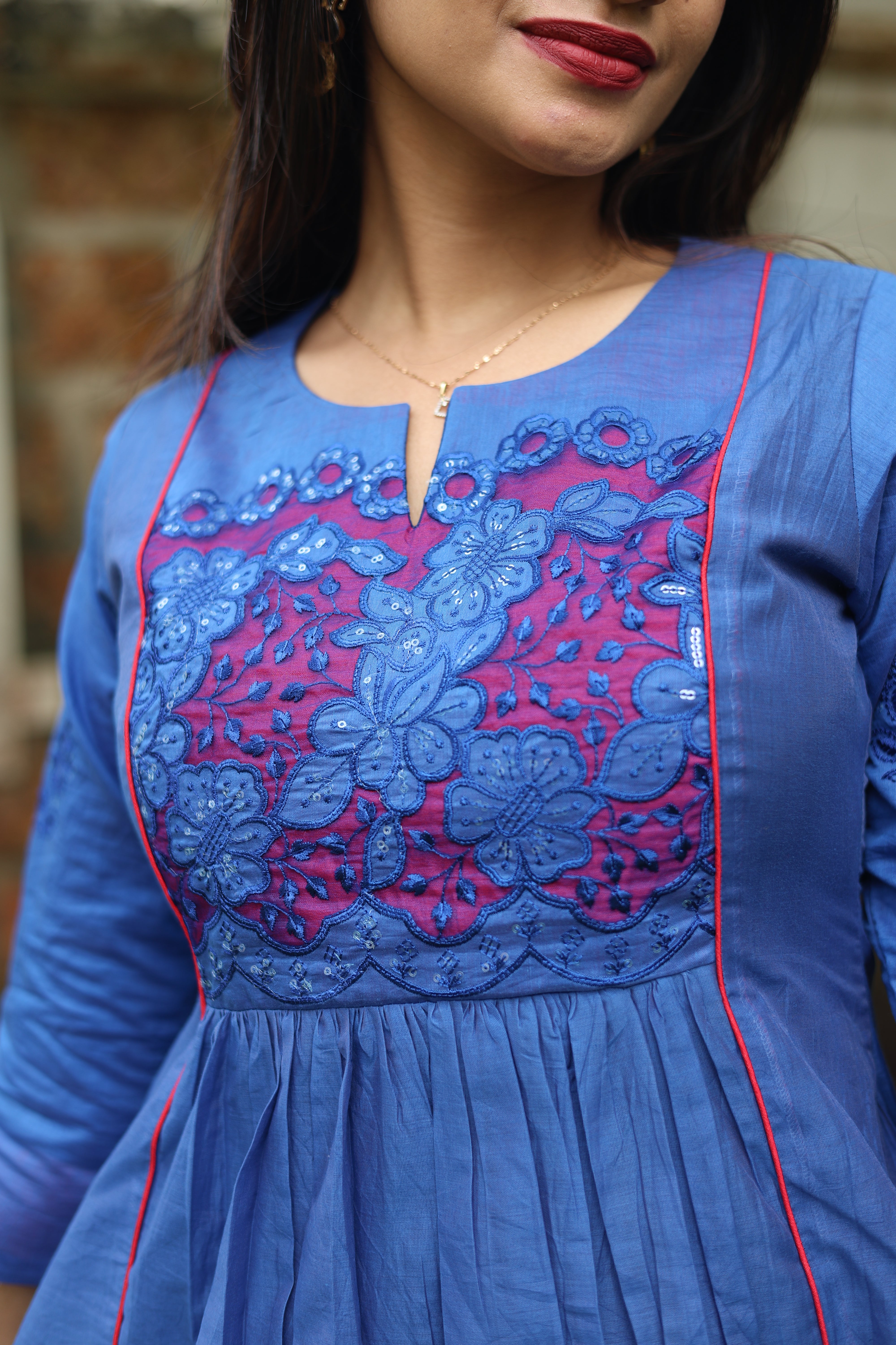 Mul Chanderi Dress Kurti | Elegant Pleated Panel Design