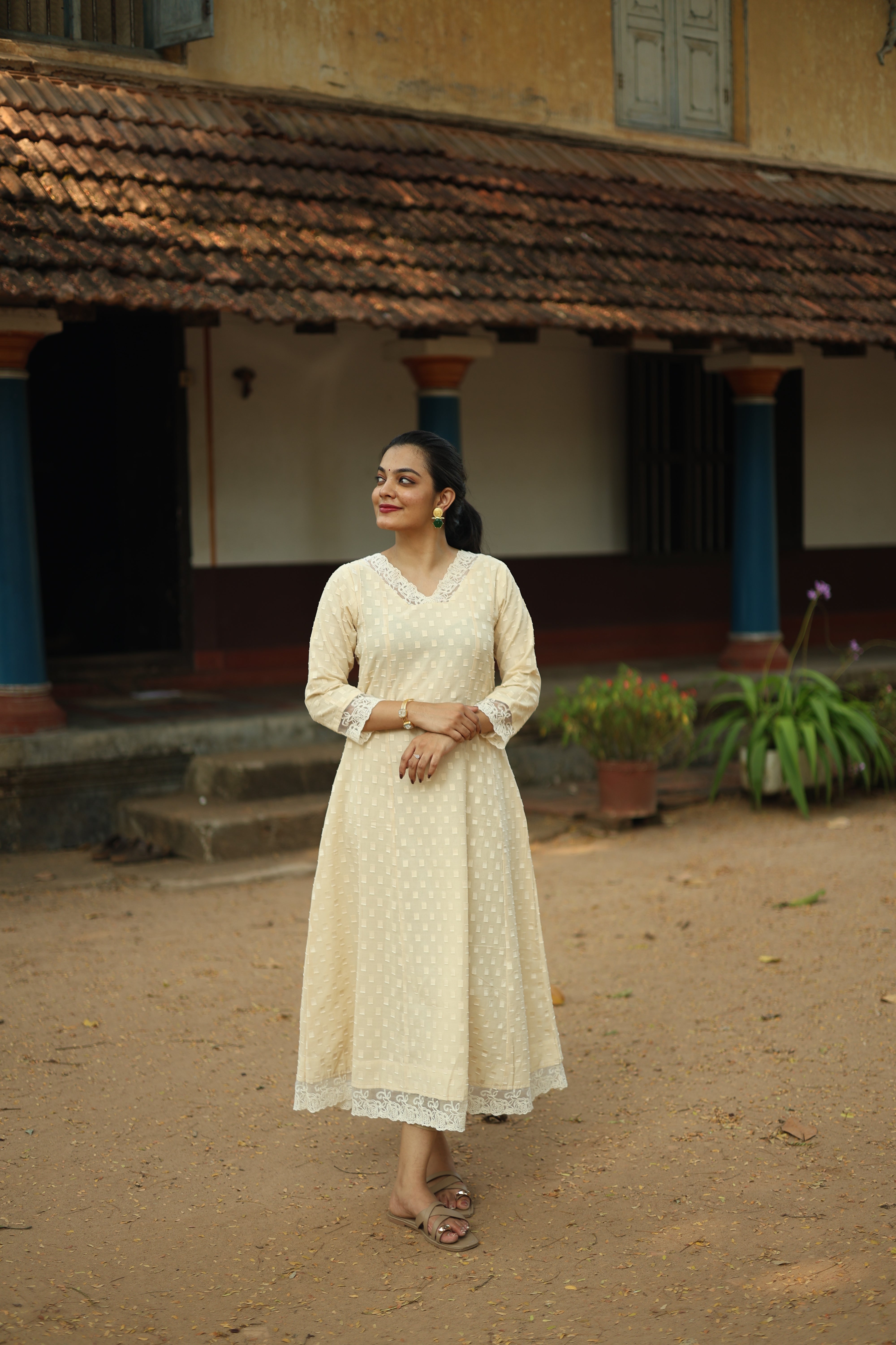 Mul Cotton Self-Thread 5-Panel Kurti Cream | Vishu Collection Miias Mul Cotton Self-Thread 5-Panel Kurti Cream | Vishu Collection Miias