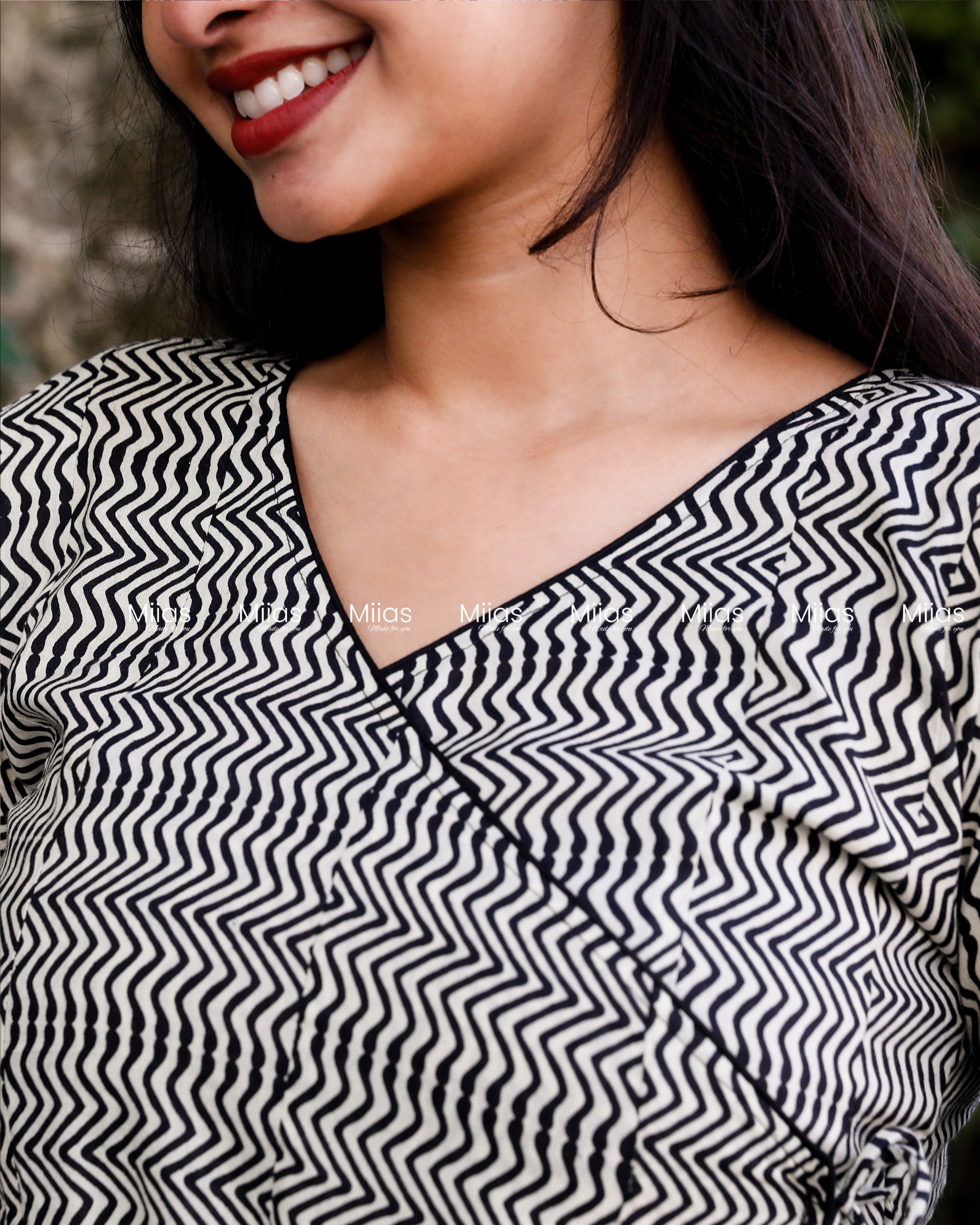 South Cotton Wrap Kurti | Beaded Overlap + Mirror Work | Black