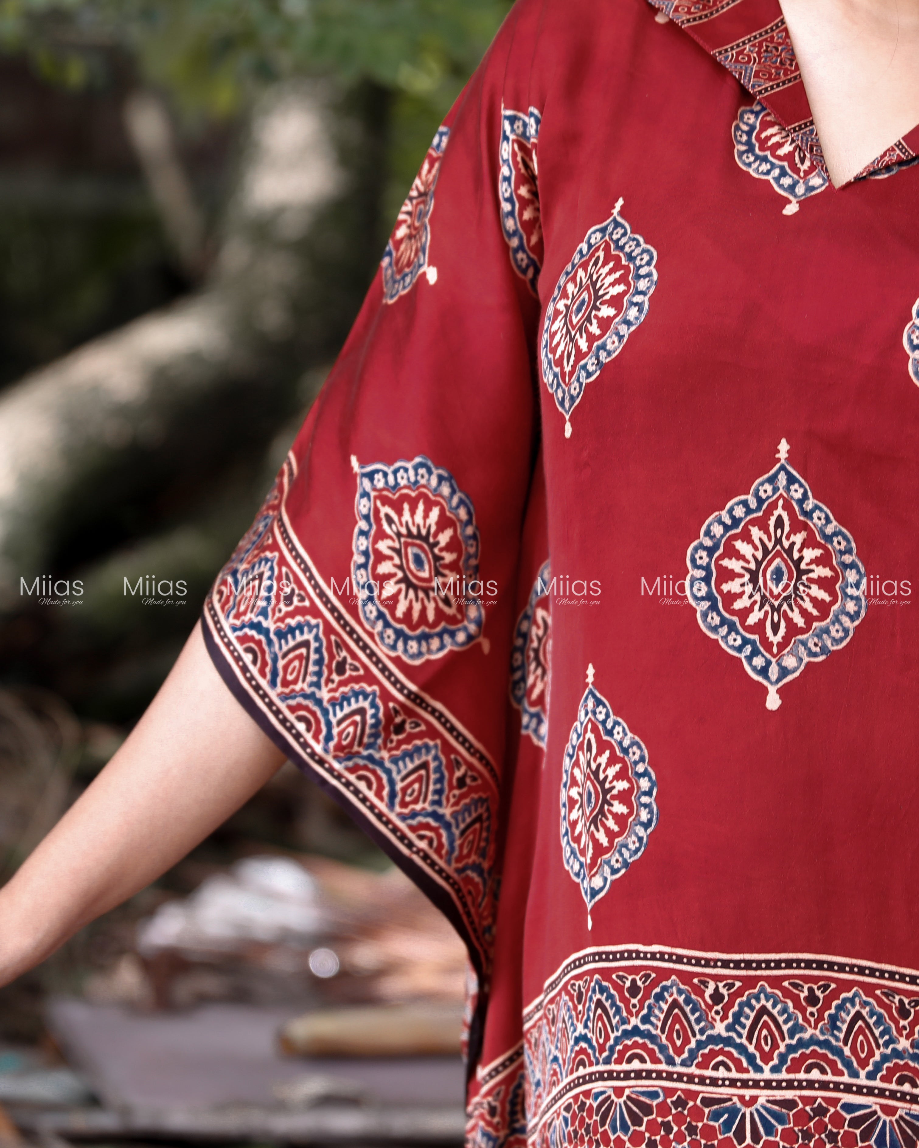 Pure Modal Silk Kaftan | Folding Collar | Red