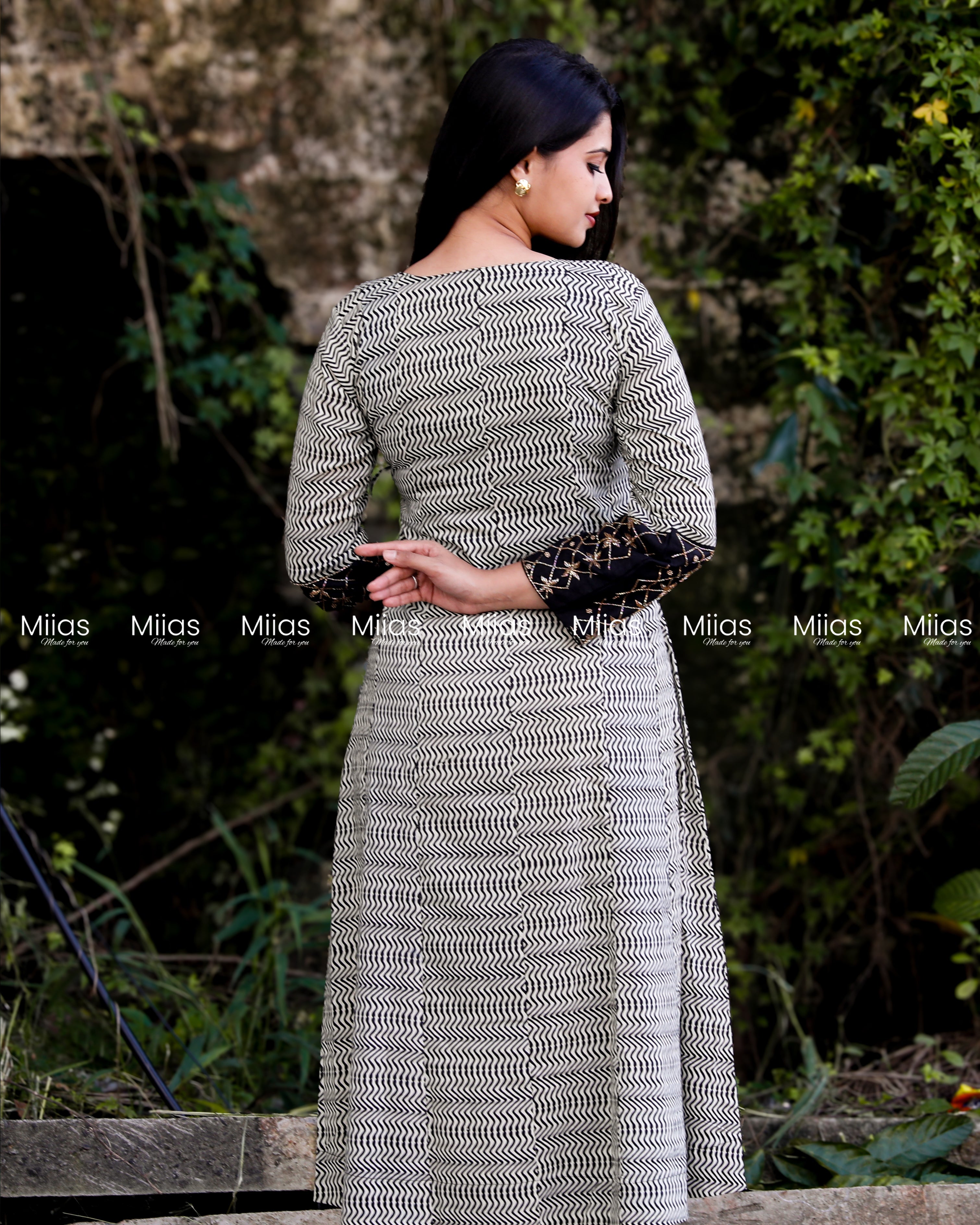 South Cotton Wrap Kurti | Beaded Overlap + Mirror Work | Black