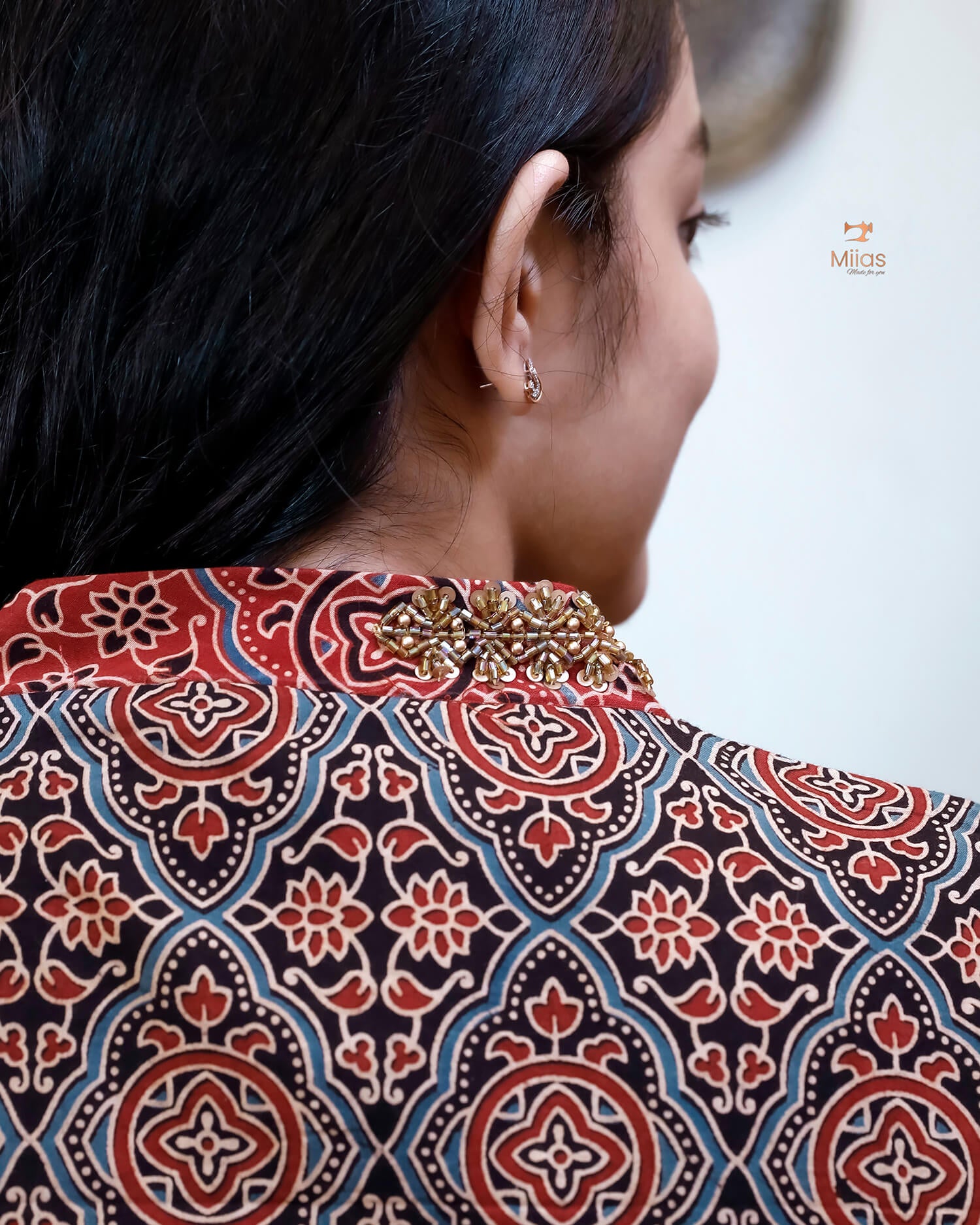 Ajrakh Cotton A-Line Kurti | Overlap Collar | Brick Red