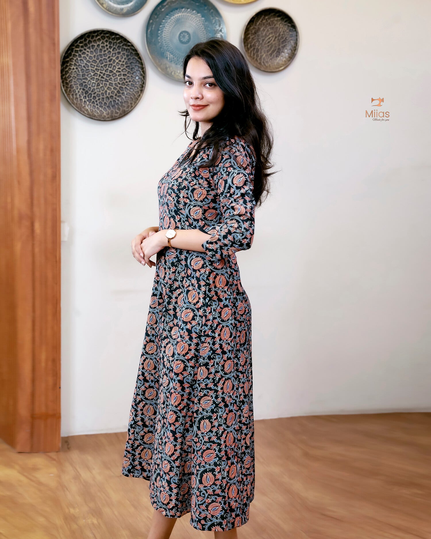 Cotton Ajrakh Kurti | Embroidered | Panel Cut | Black