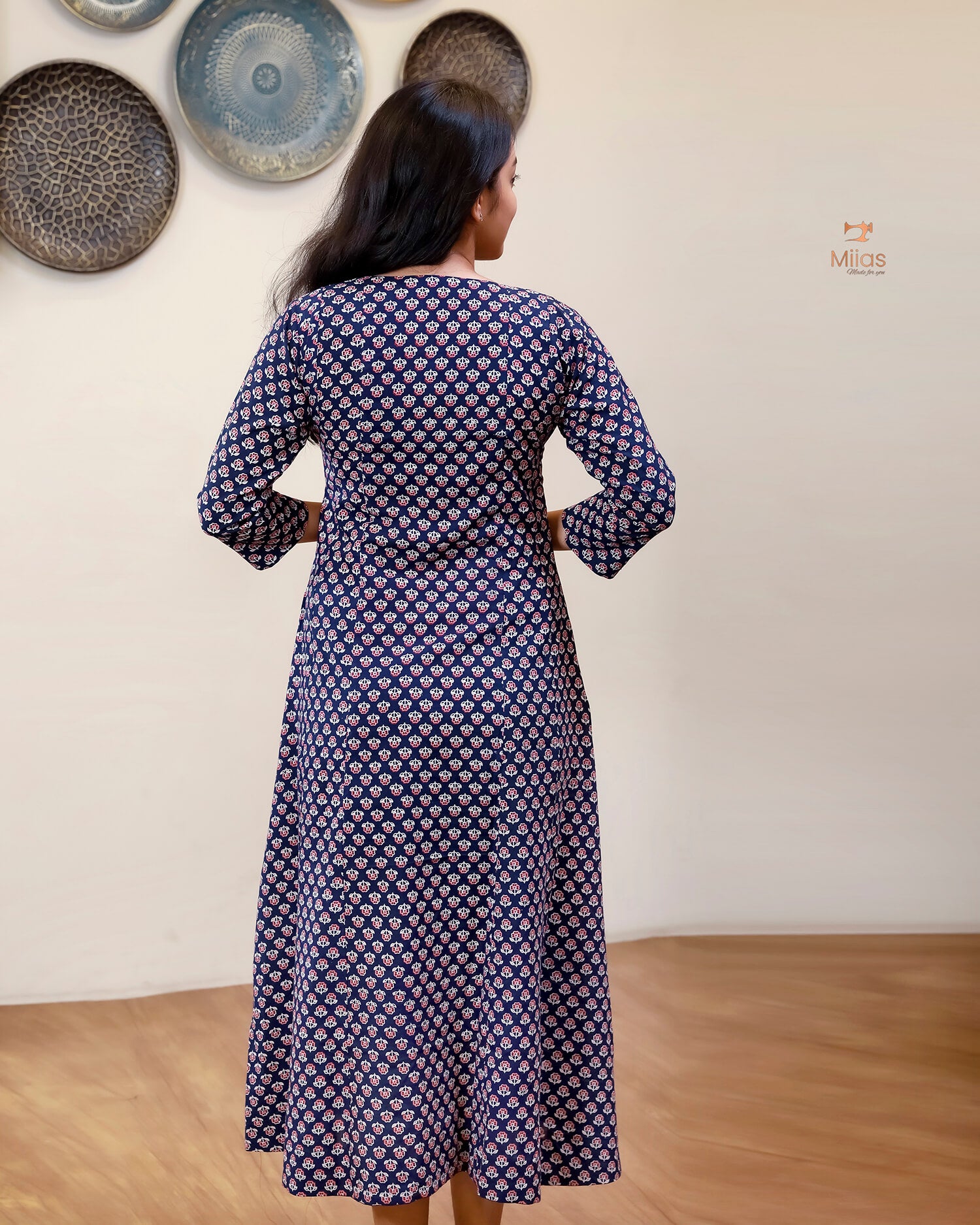 Cotton Ajrakh Kurti | Embroidered | Panel Cut | Blue