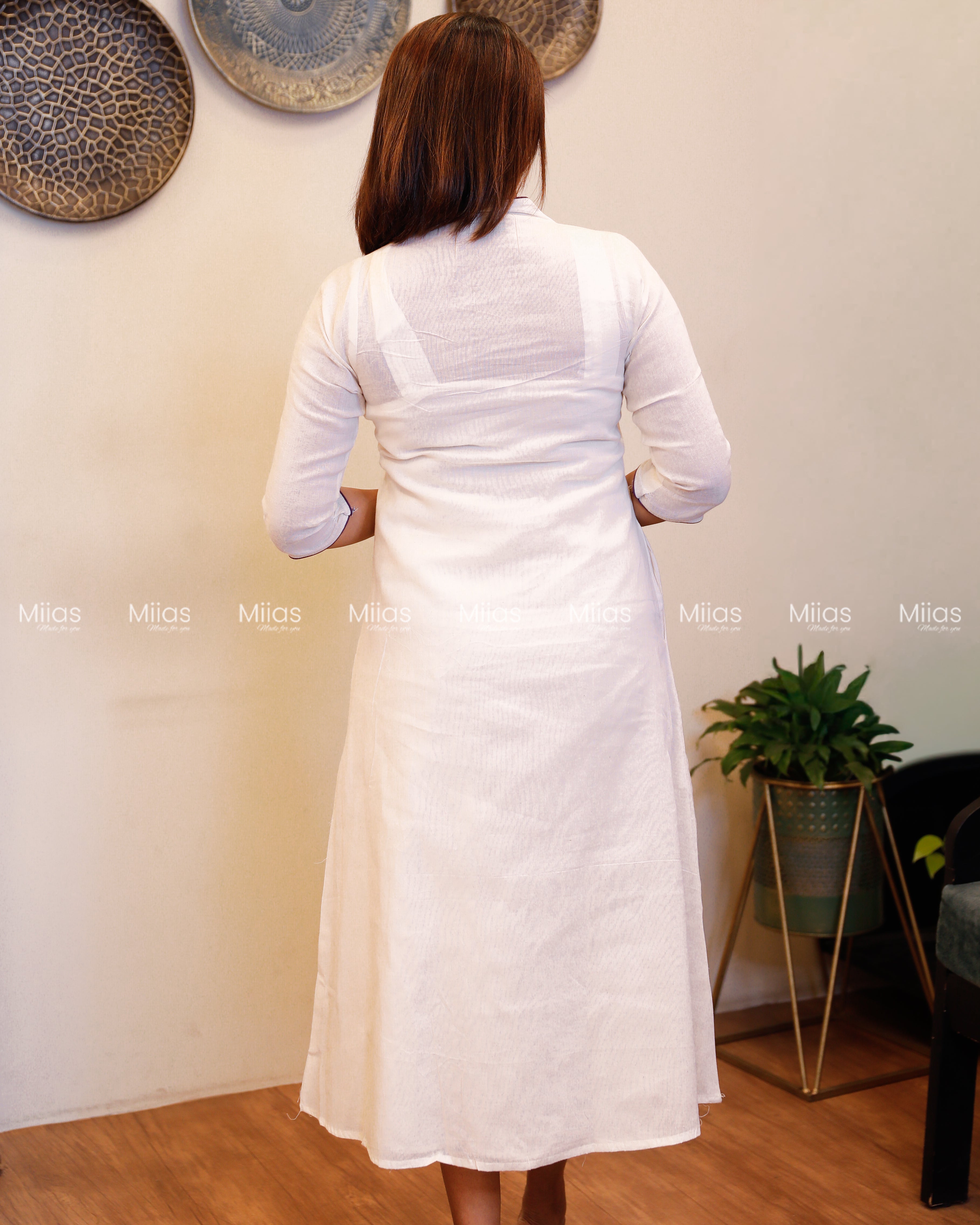 Kora Cotton 3-Panel Dress Kurti | Embroidered + Pleats | Off-White
