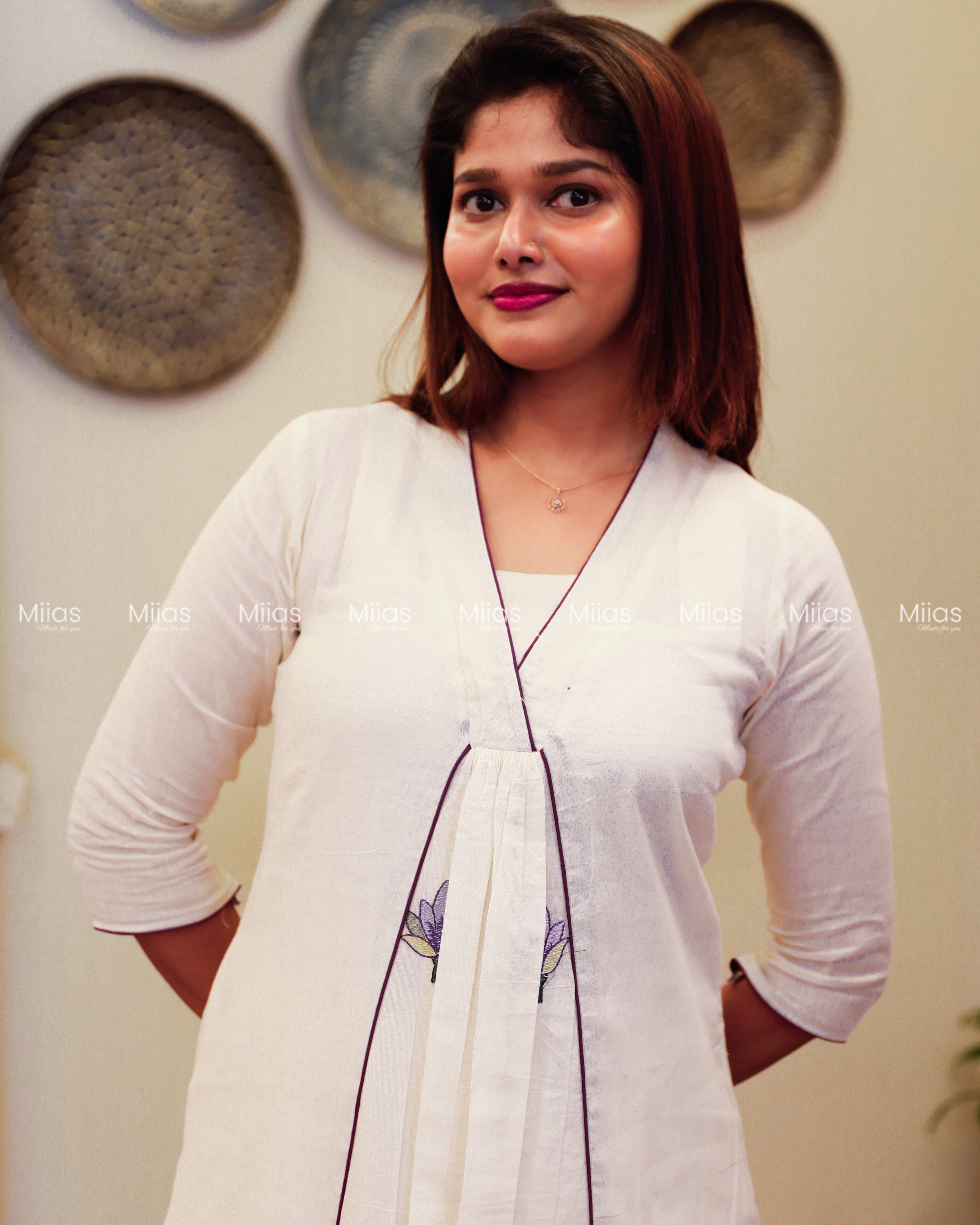 Kora Cotton 3-Panel Dress Kurti | Embroidered + Pleats | Off-White