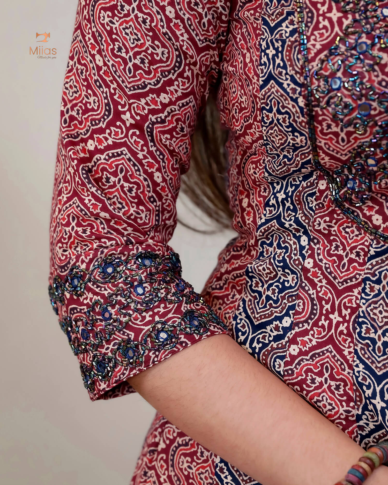 Ajrakh printed cotton panel-cut kurti