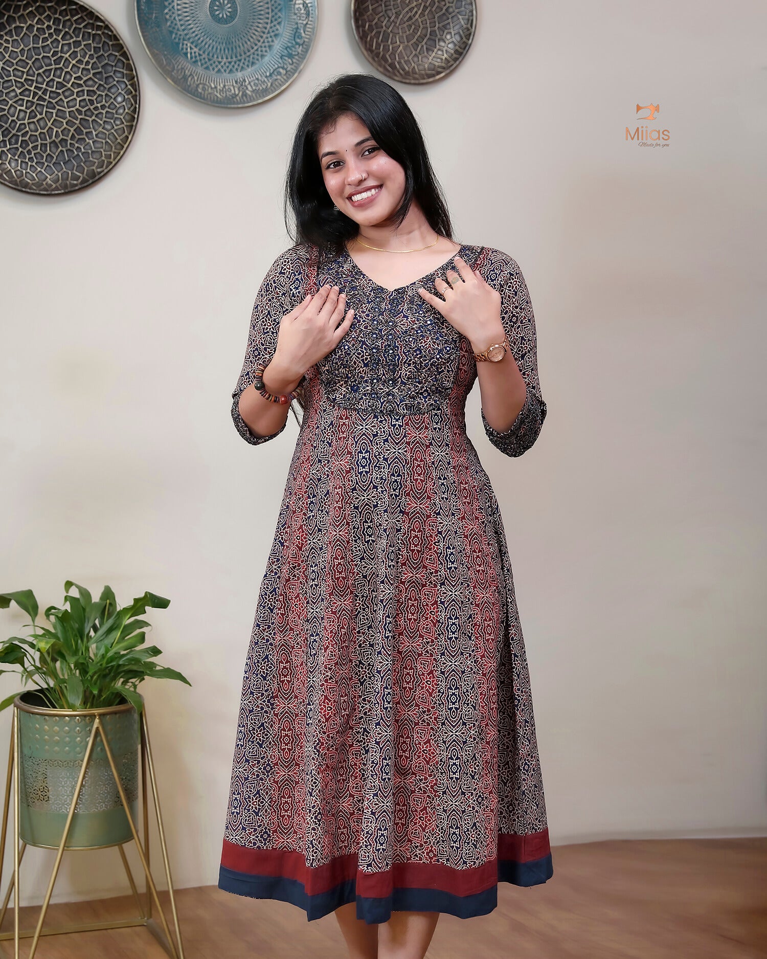 Ajrakh printed cotton panel-cut kurti