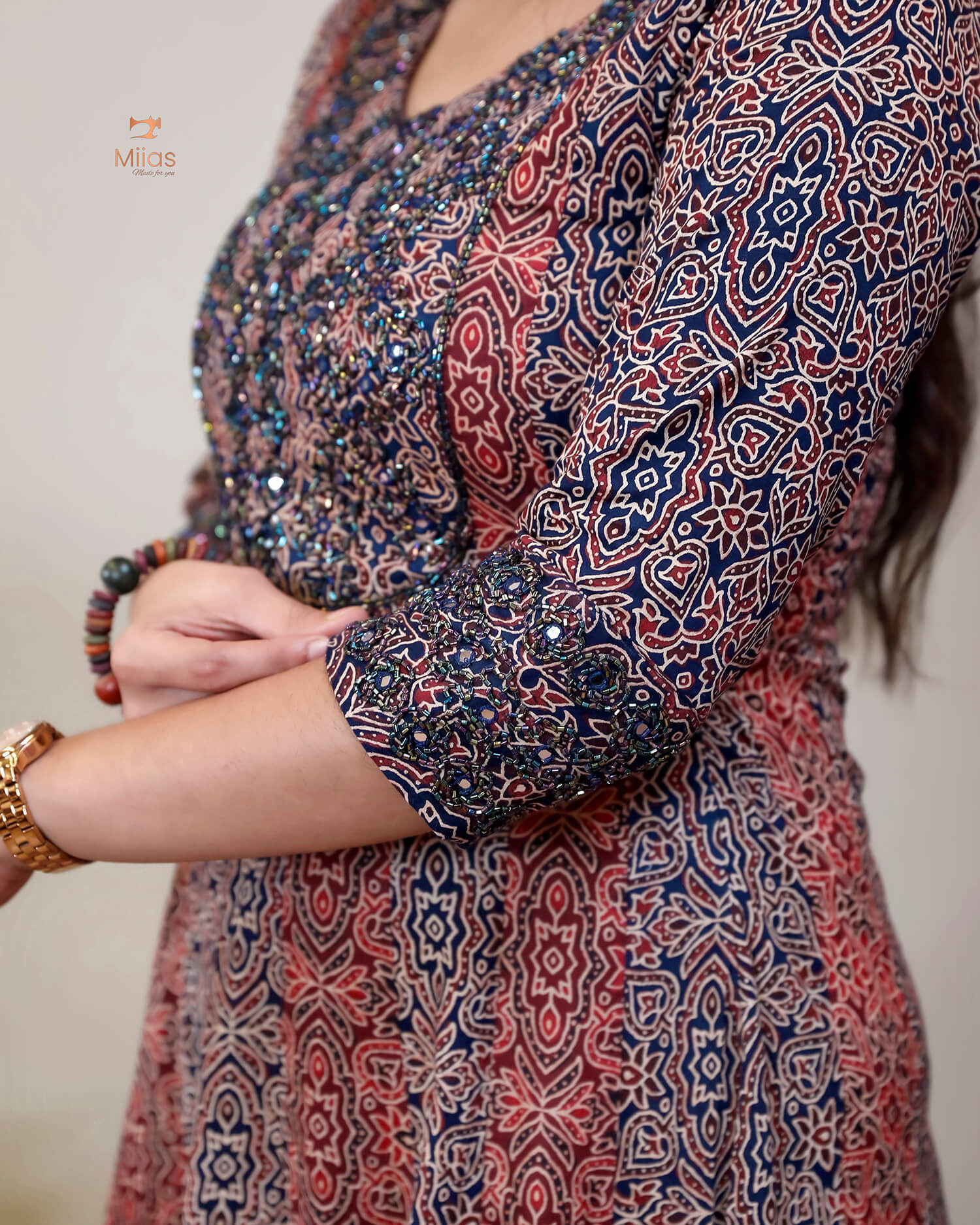 Ajrakh printed cotton panel-cut kurti