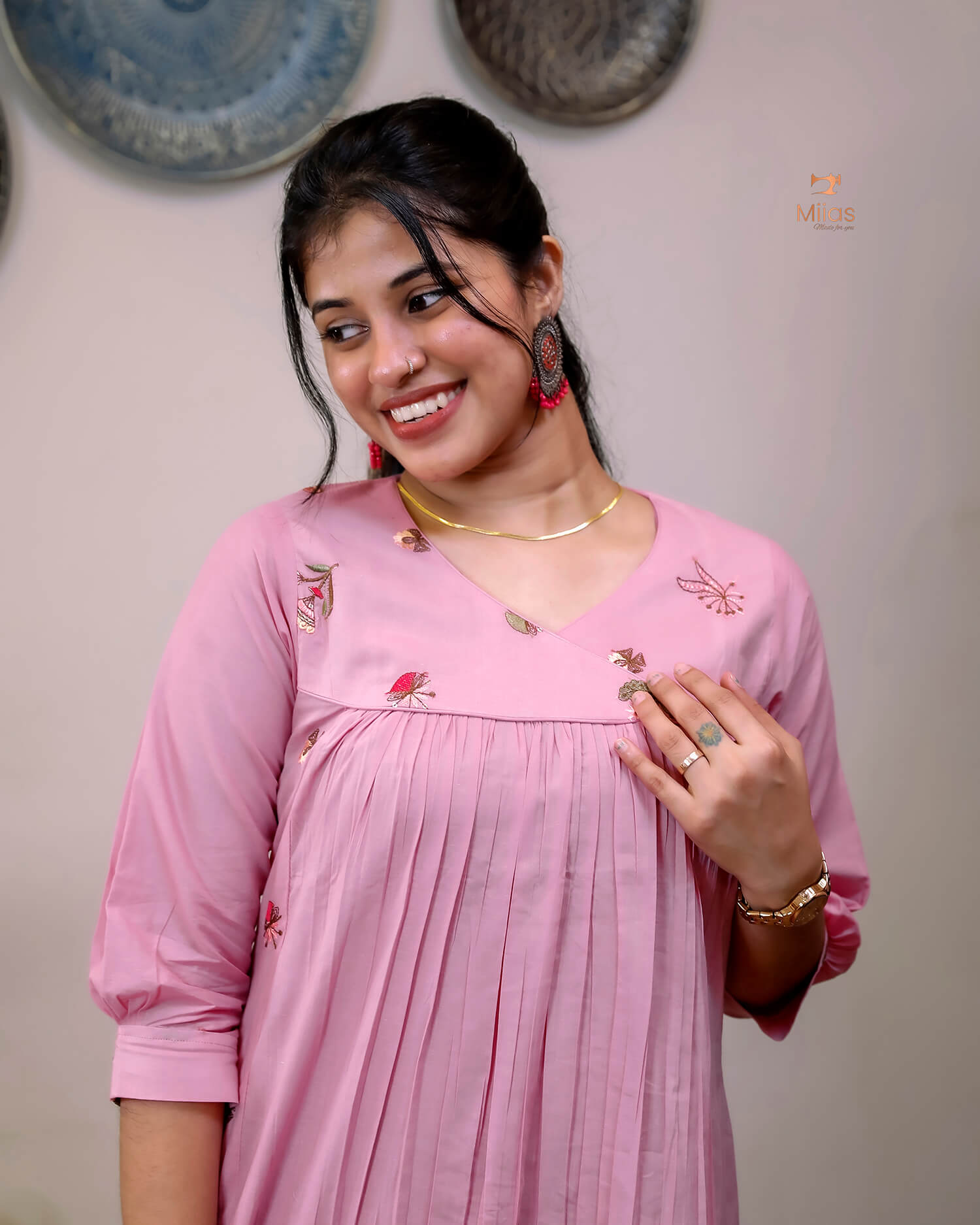 Cotton Pleated & Embroidered Designer Dress Kurti