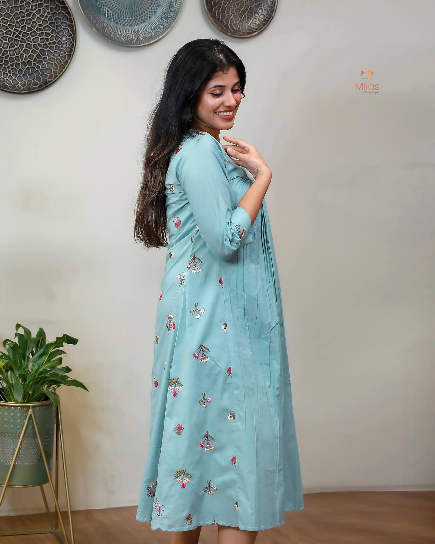 Cotton Pleated & Embroidered Designer Dress Kurti