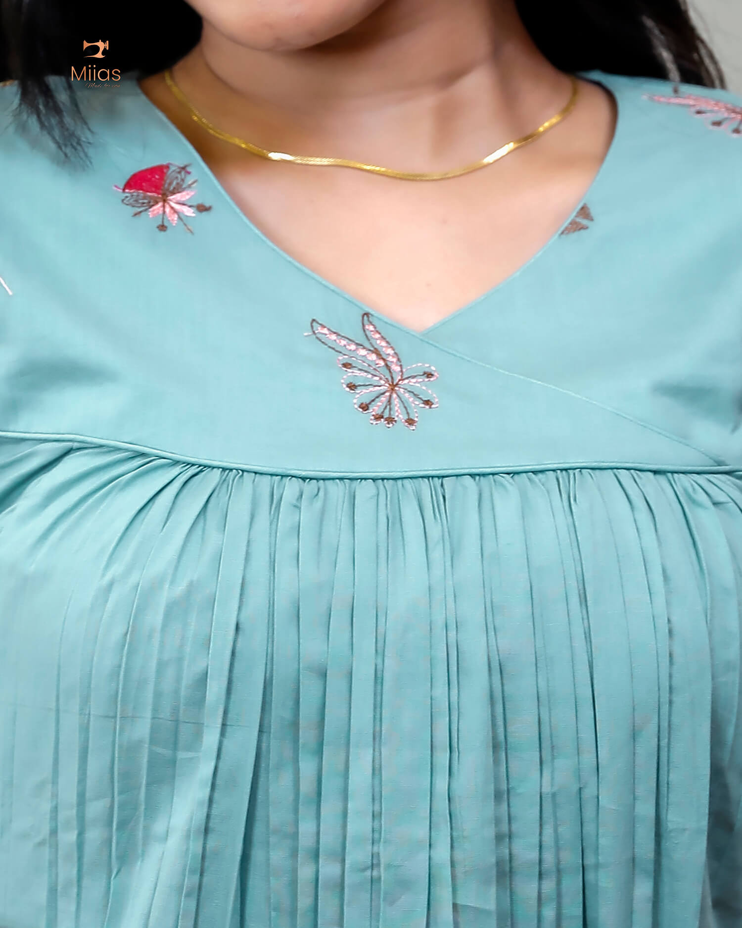 Cotton Pleated & Embroidered Designer Dress Kurti