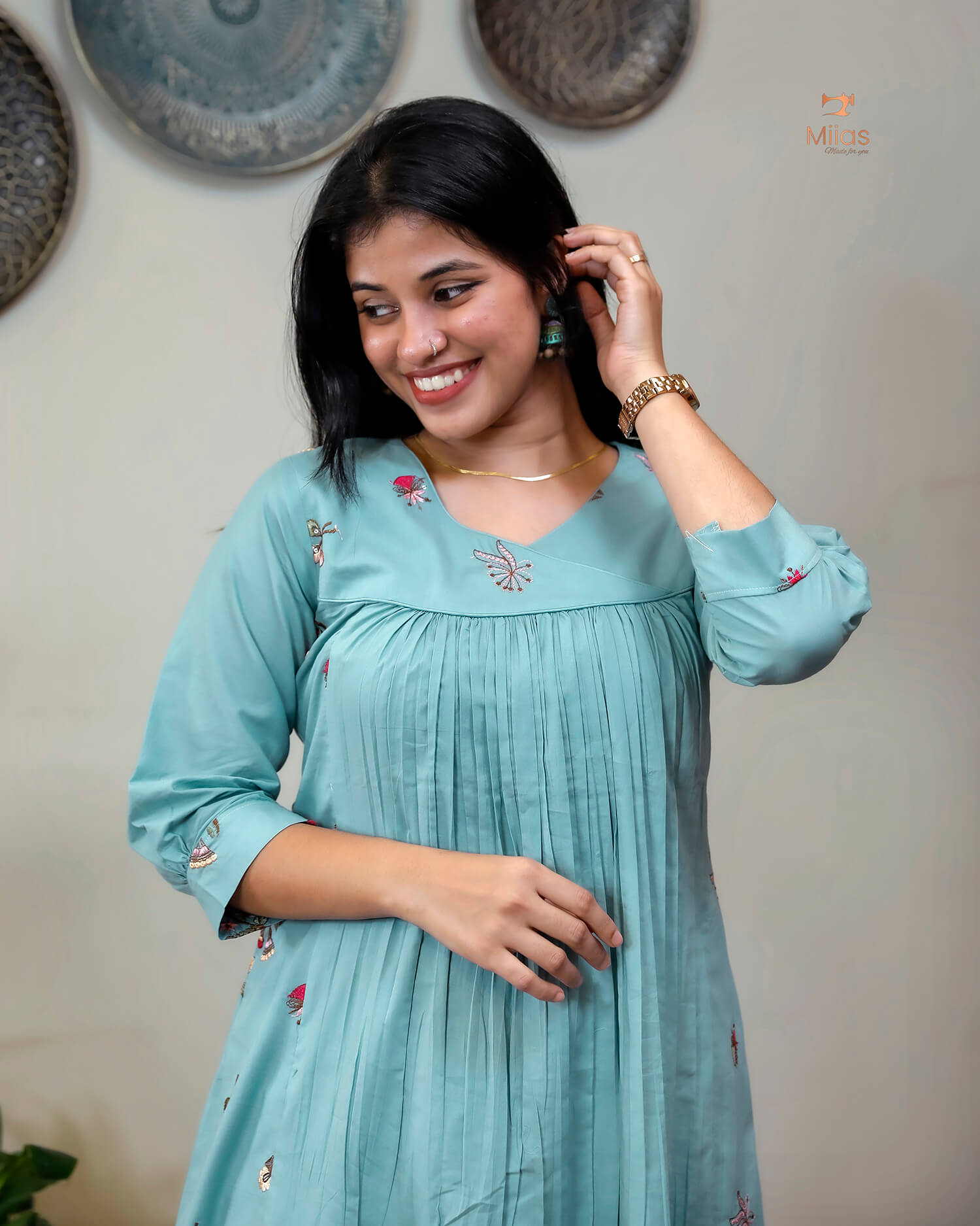 Cotton Pleated & Embroidered Designer Dress Kurti