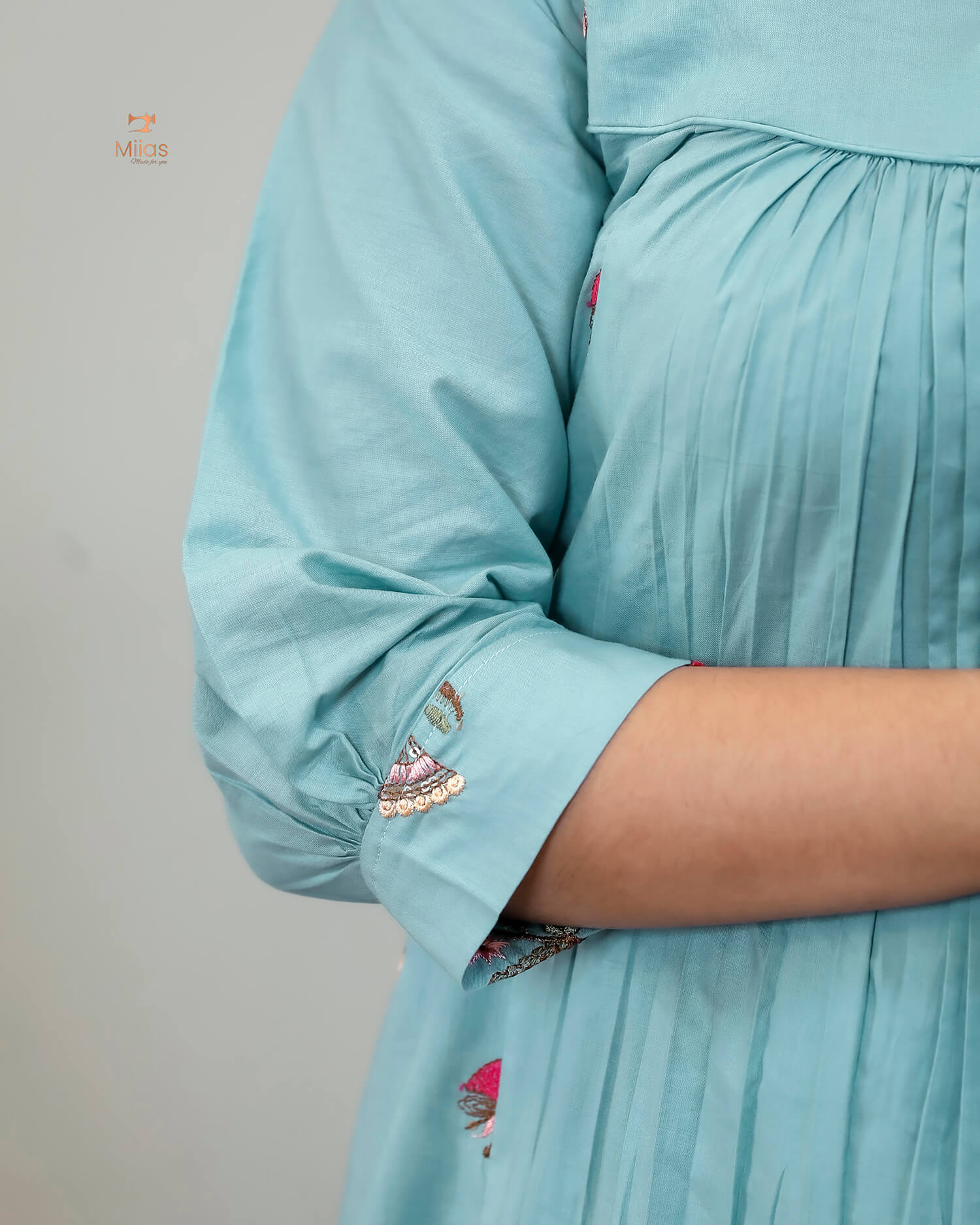 Cotton Pleated & Embroidered Designer Dress Kurti