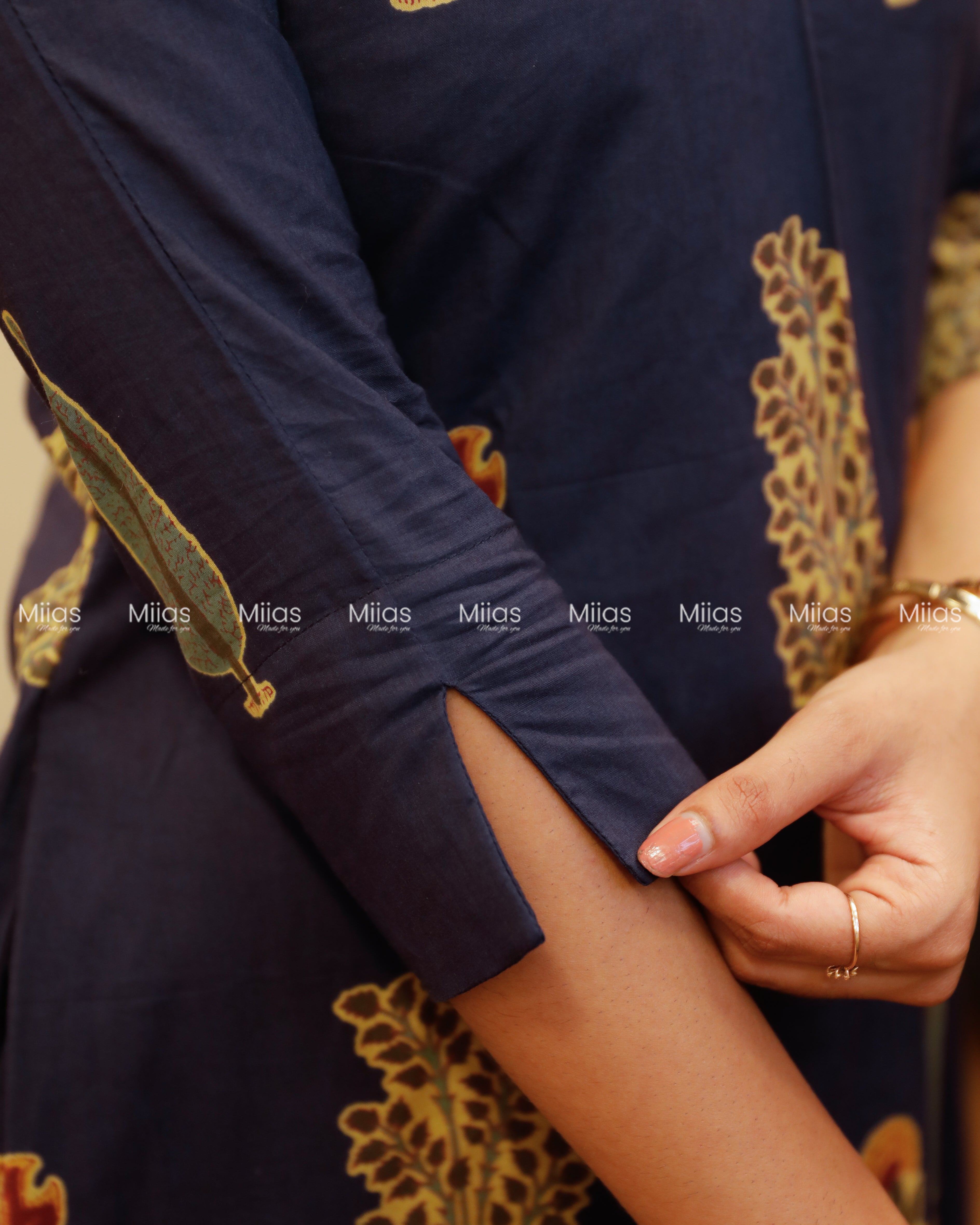South Cotton Dress Kurti | Shirt Collar + Pleats + Pocket | Navy Blue