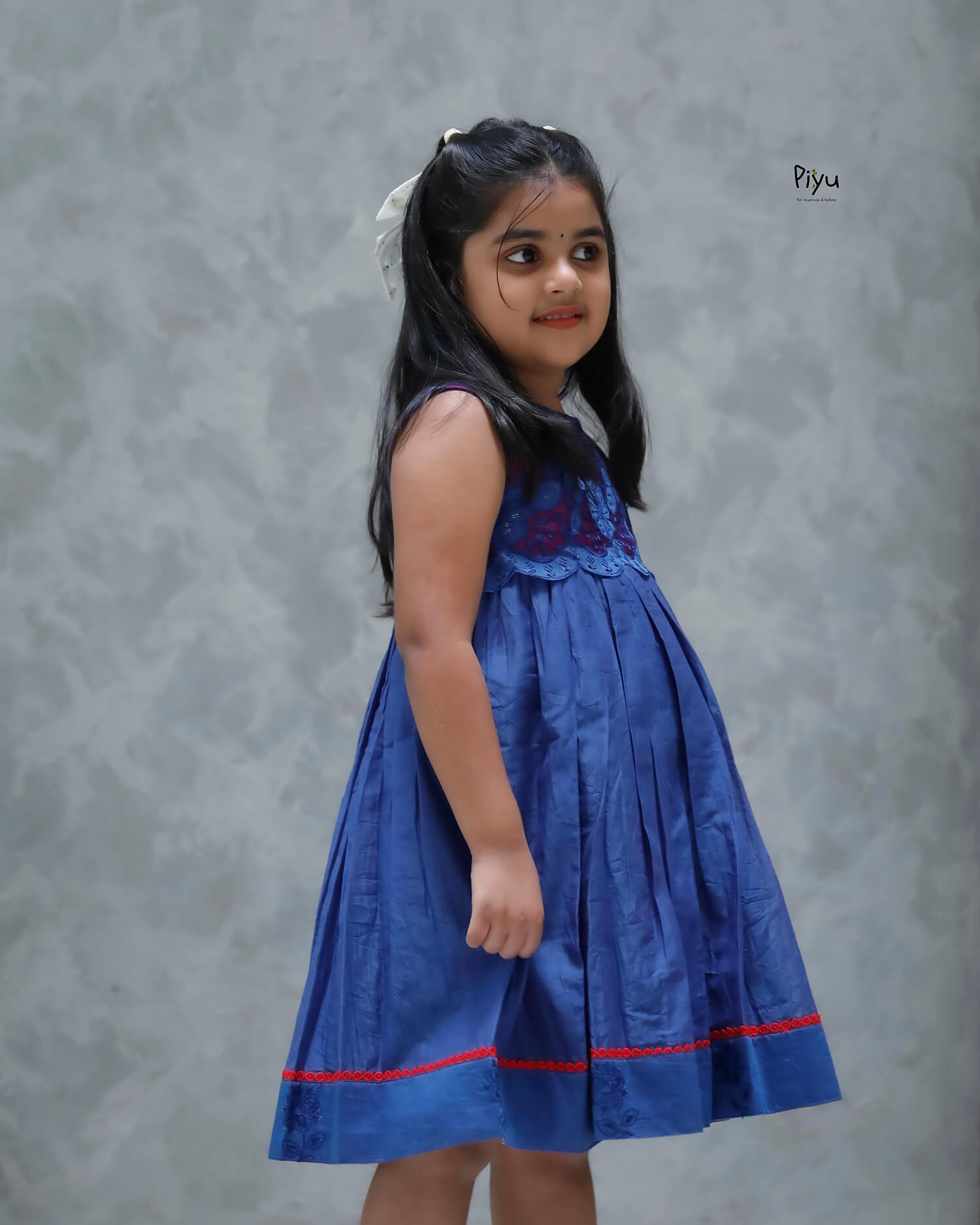 Elegant Mul Chanderi Frock with Tonal Applique & Lace-Blue.