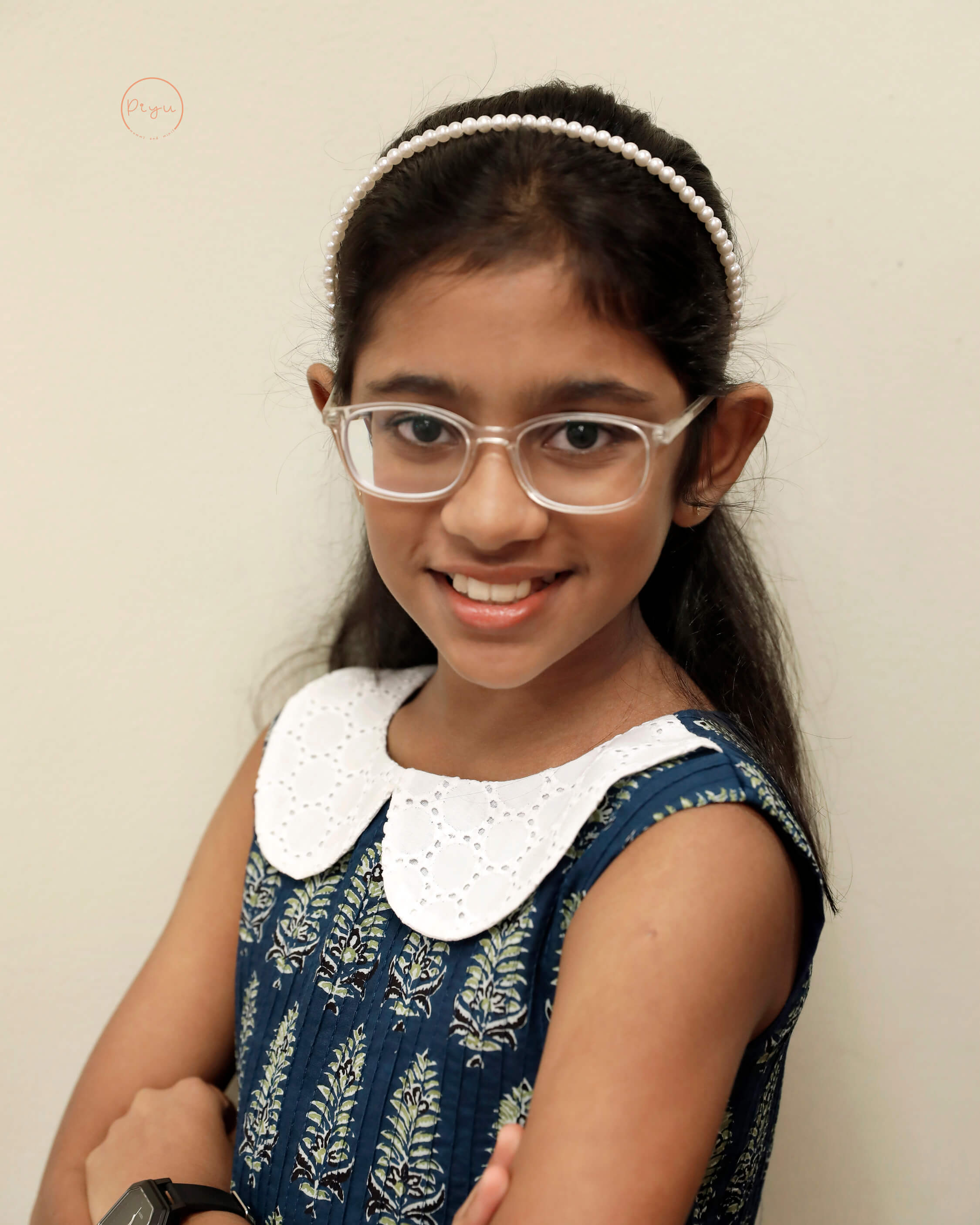 Cotton A-Line Dress: Ajrakh Print & Rose Embroidery-Blue