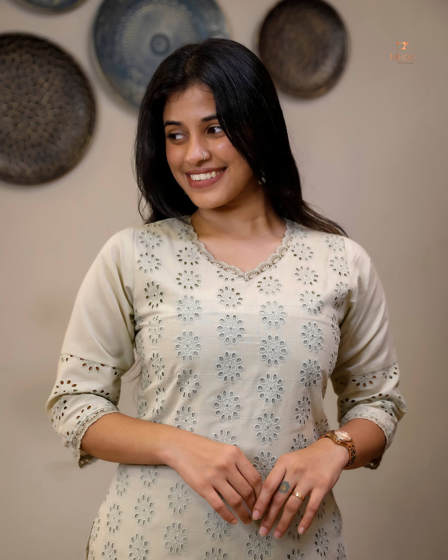 Hakoba Cotton Co-ord Set, Lace Detail & Pocket-Pista Green