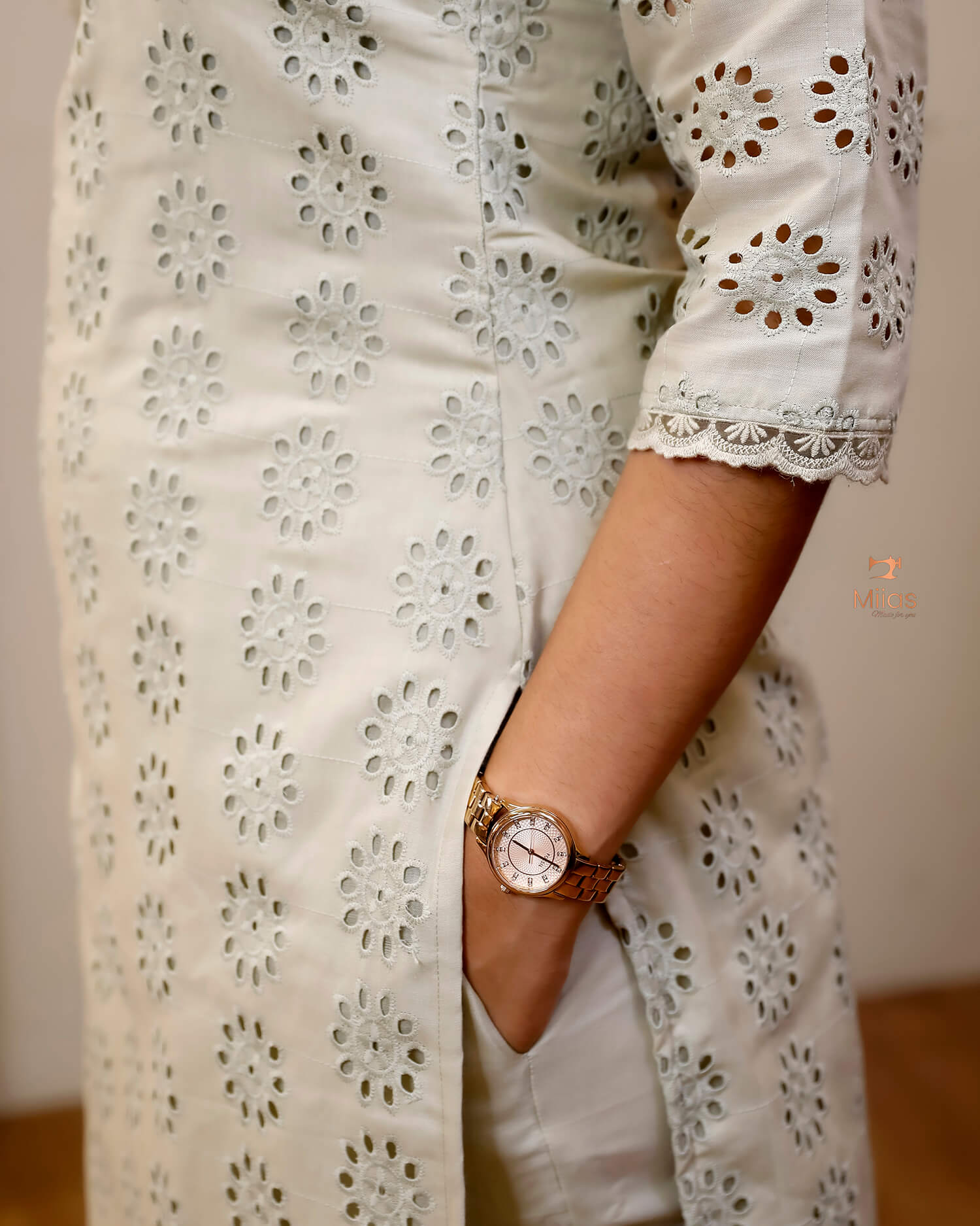 Hakoba Cotton Co-ord Set, Lace Detail & Pocket-Pista Green