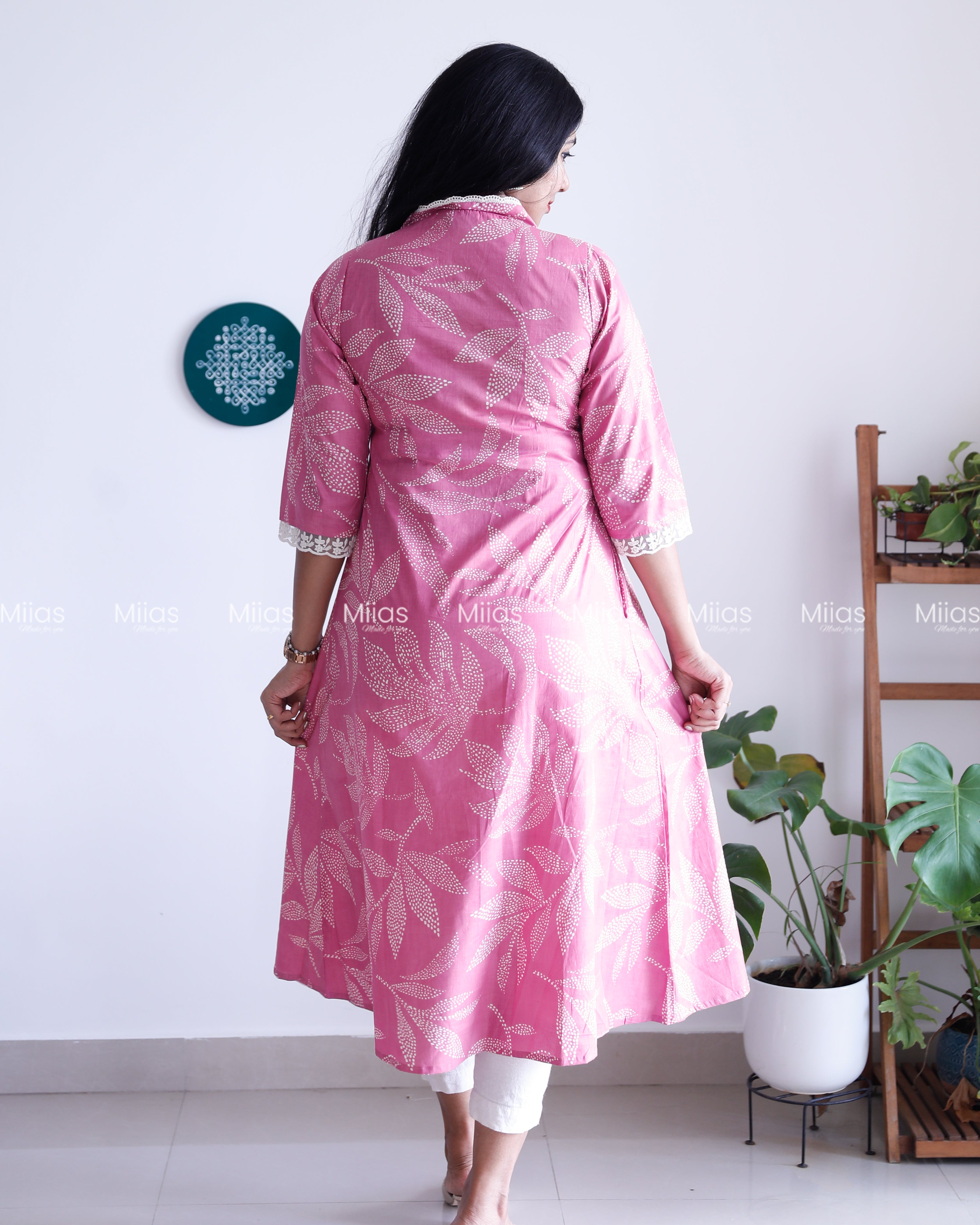 South Cotton Dress Kurti | Lace Collar + Pintucks + Pocket | Pink