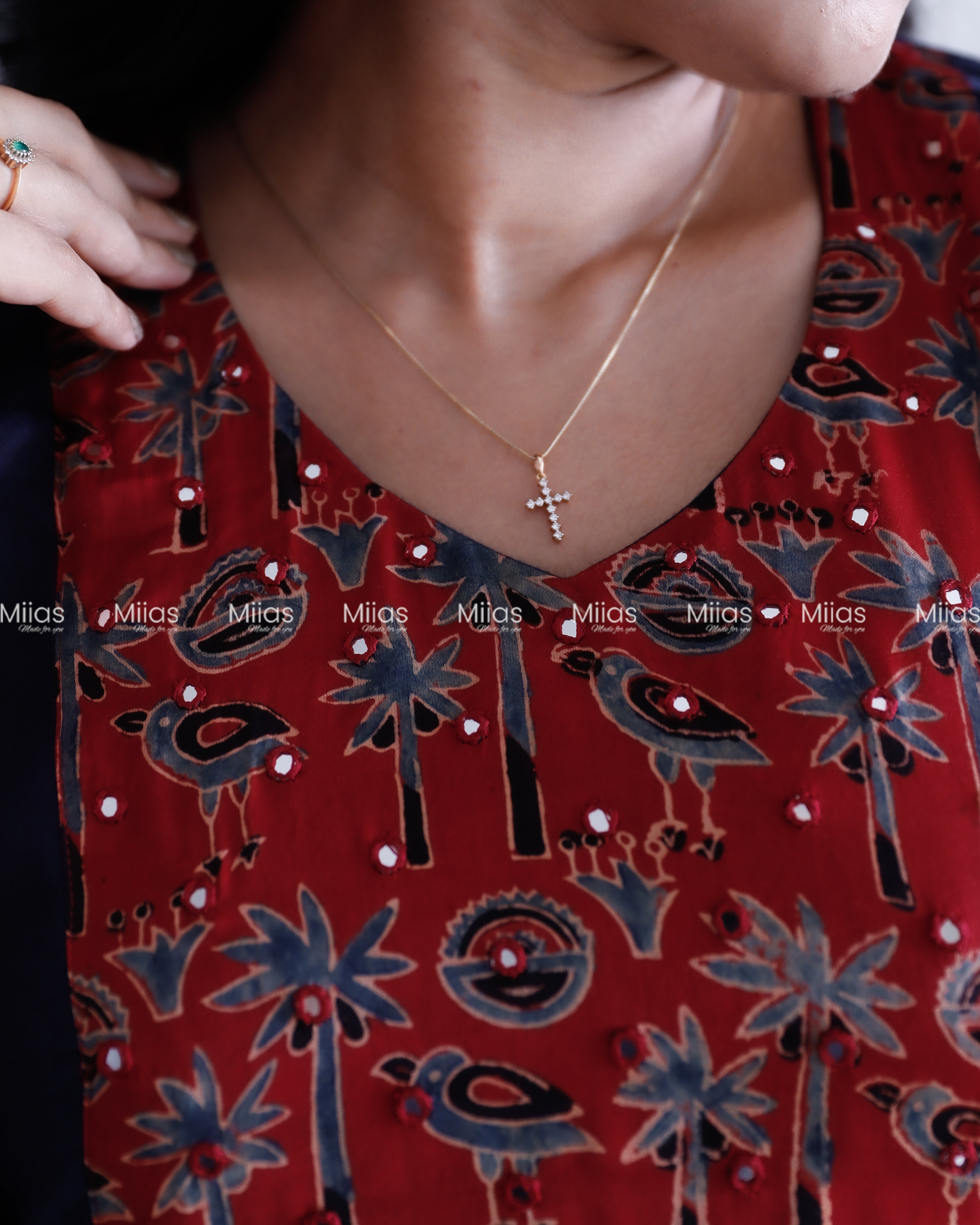 Cotton Kaftan | Modal Silk Mirror Yoke Patch | Navy Blue