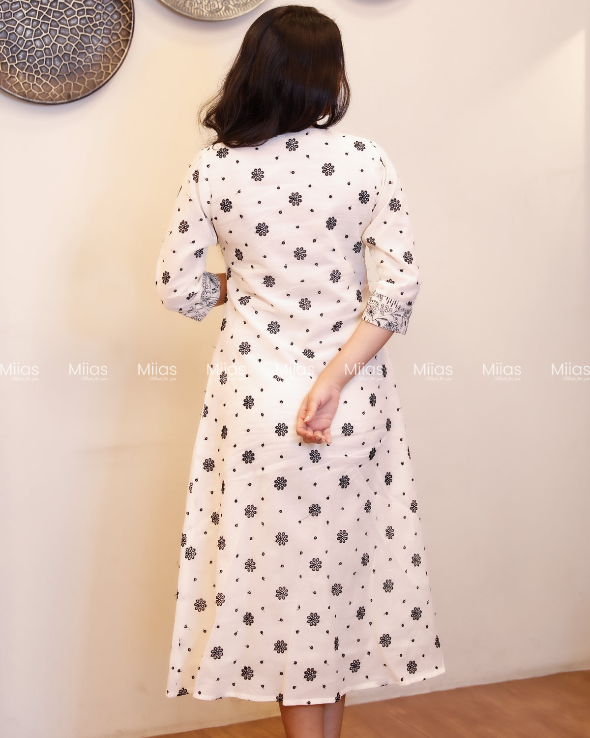 Kora Cotton Dress Kurti | Thread Work + Overlap V-Neck | Off-White