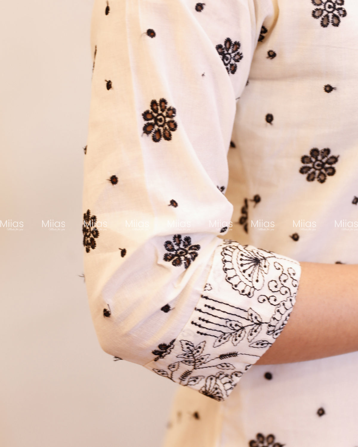 Kora Cotton Dress Kurti | Thread Work + Overlap V-Neck | Off-White