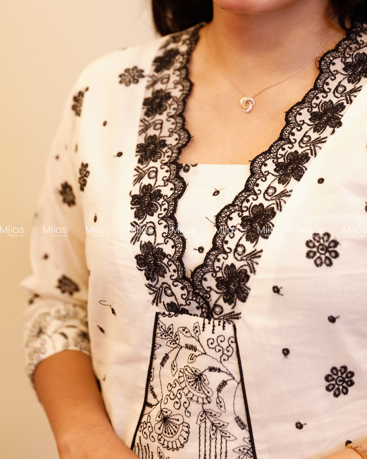 Kora Cotton Dress Kurti | Thread Work + Overlap V-Neck | Off-White