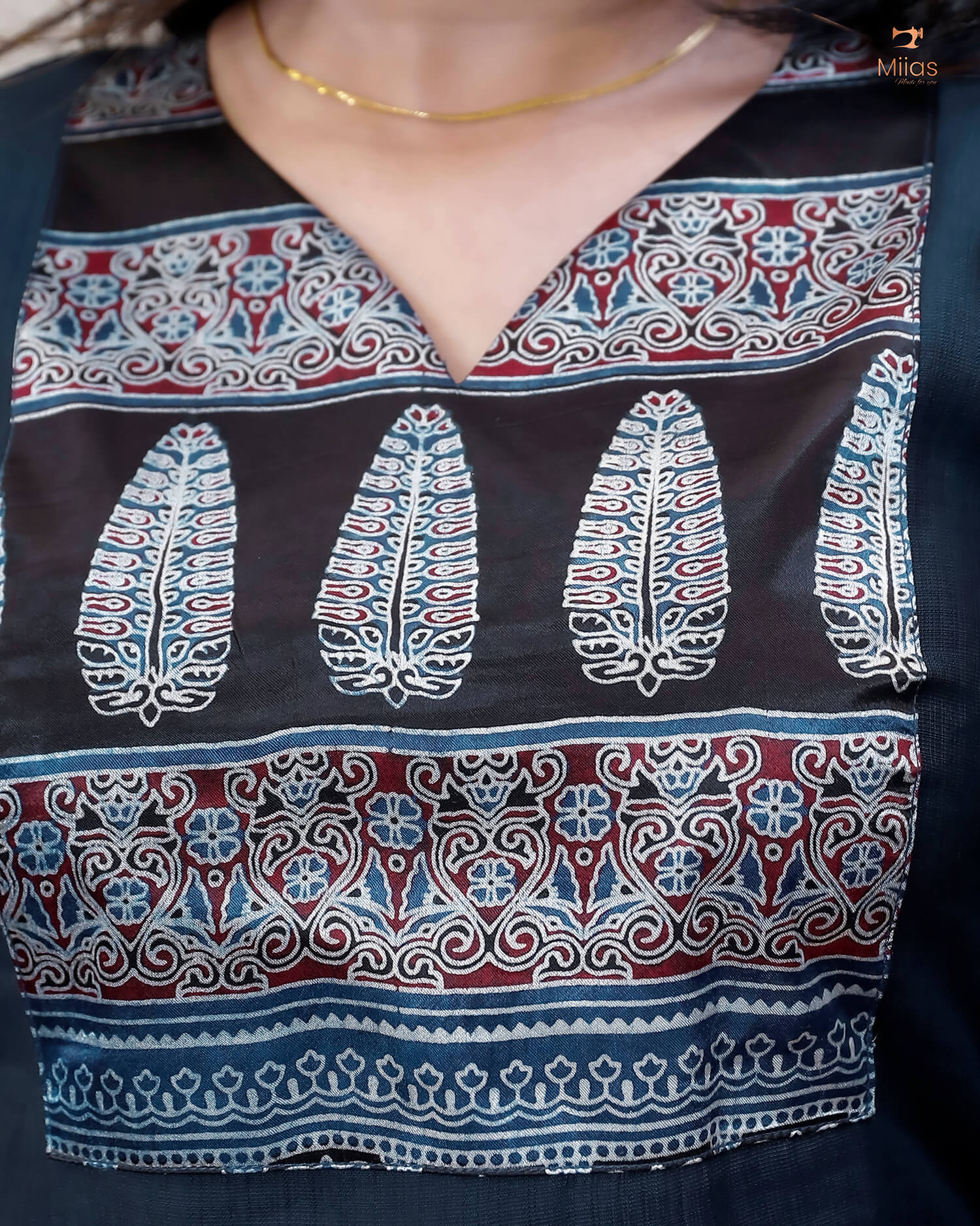 Spun Silk Top & Bottom Set with Modal Silk Dupatta-Navy Blue