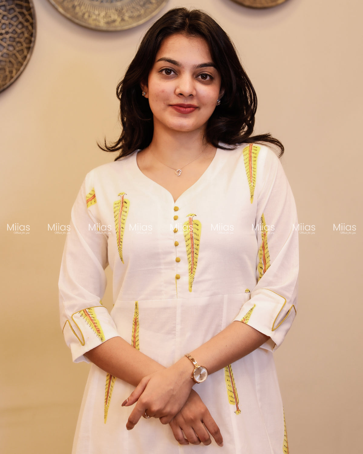 Jaipur Block Print Panel Kurti | Potli Yoke + Piping | White