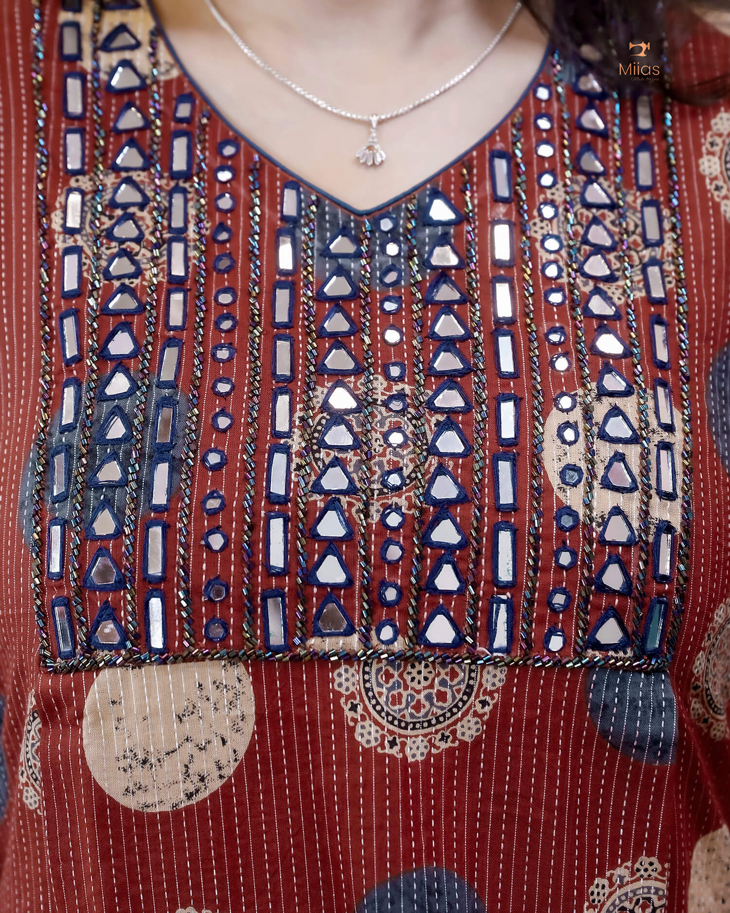 Handblock Kantha Cotton | A-Line Dress Kurti | Brick Red
