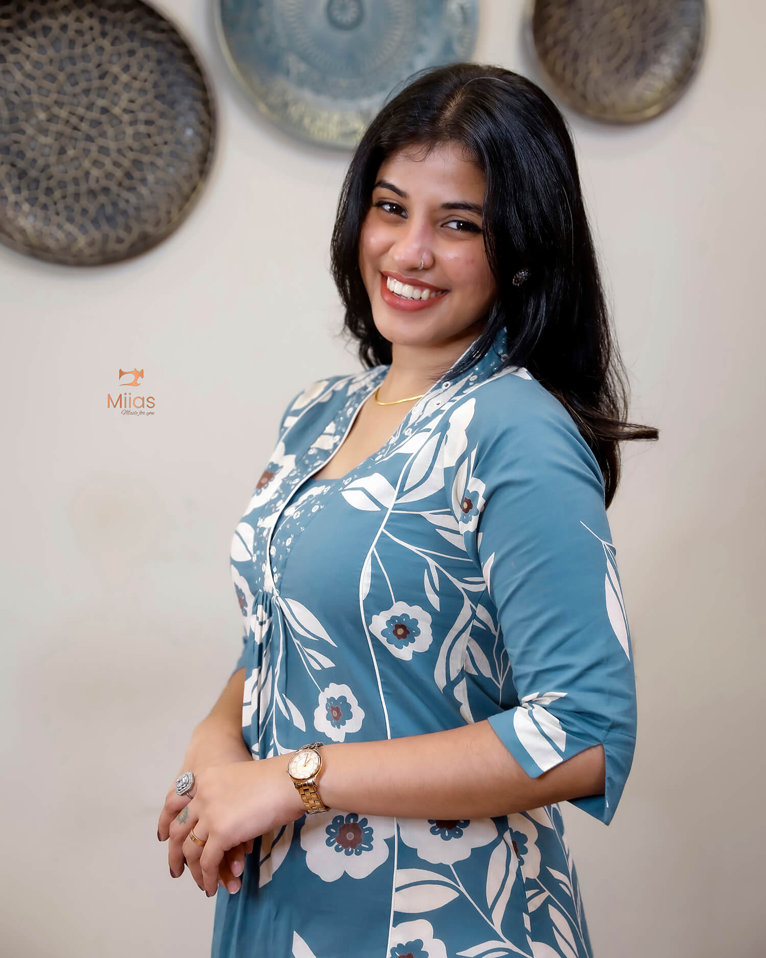 South Cotton Kurti with Mirrors, Sequins & Pocket-Blue