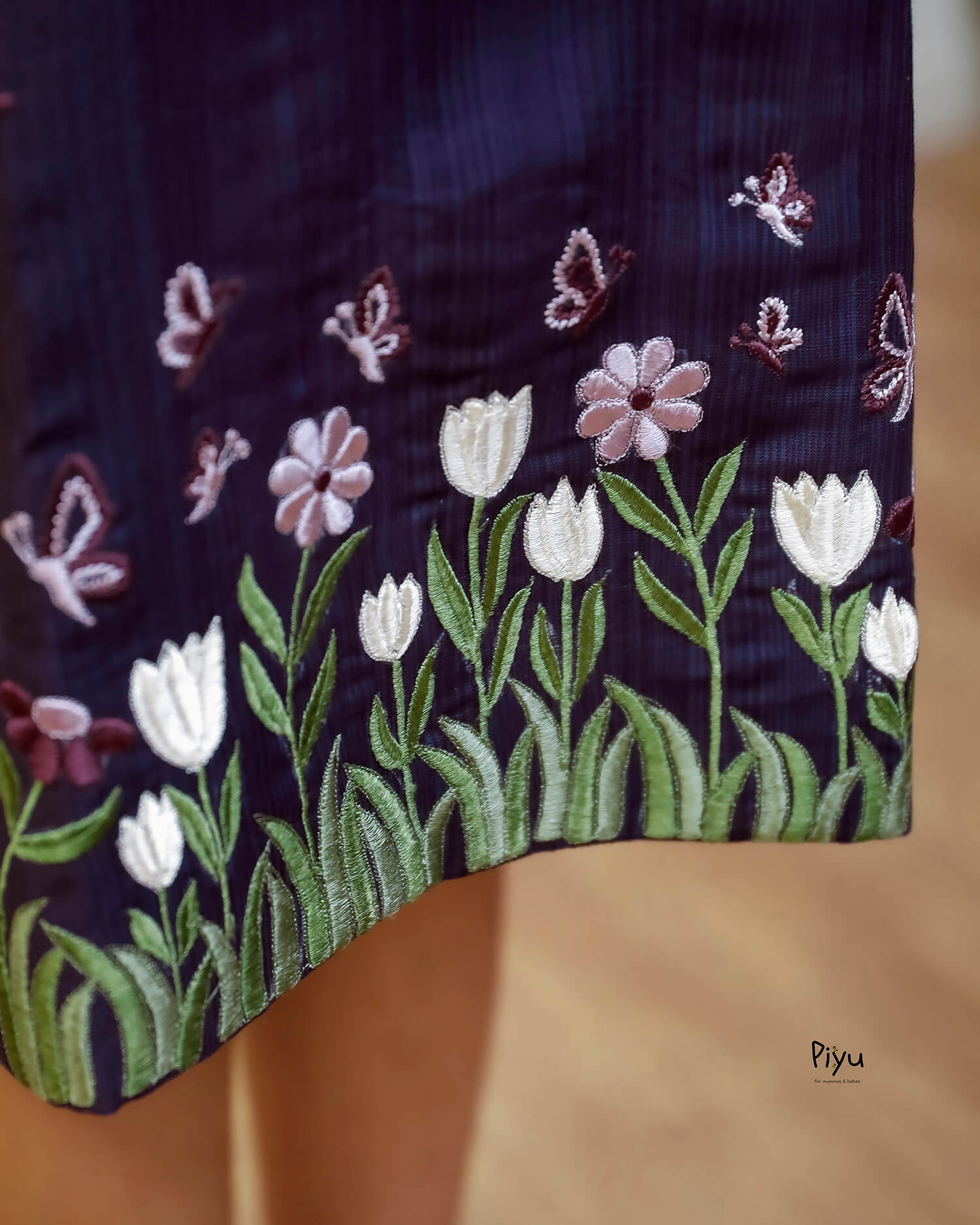 Vatican A-Line Frock with Peter Pan Collar & Embroidered Hem-Deep Violet