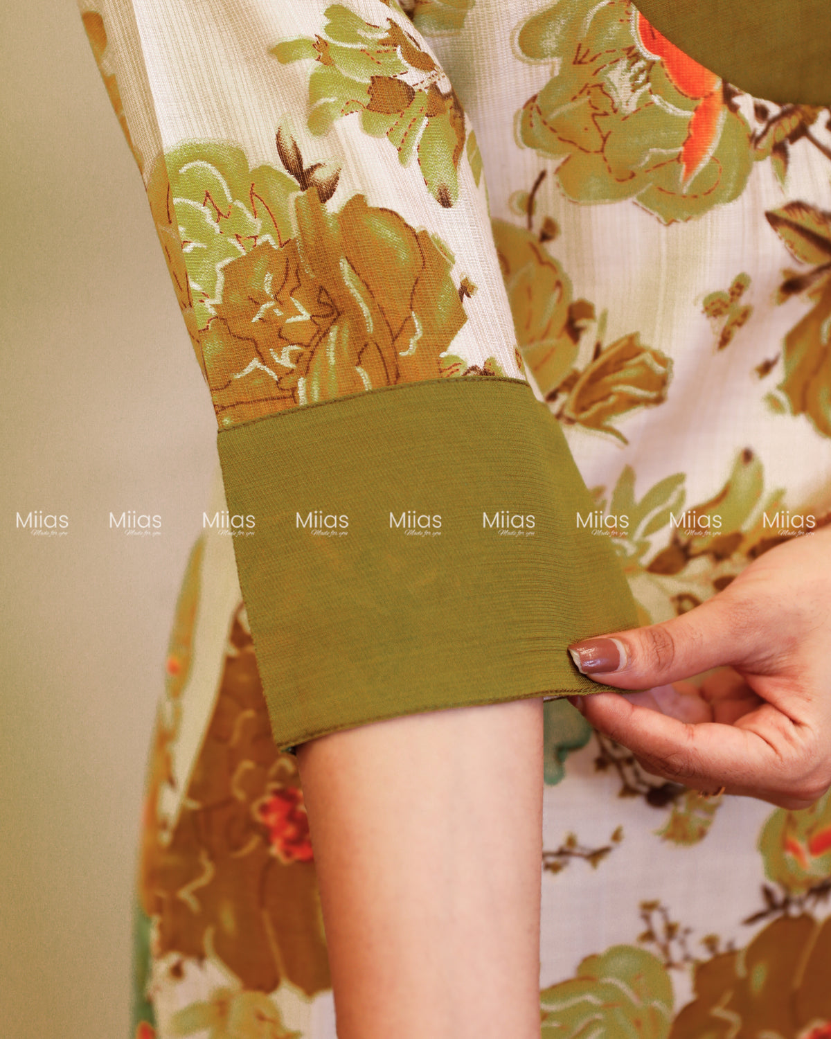 Vatican Fabric Co-ord Set | Pearl Sequin Yoke + Box Pleat | Olive Green
