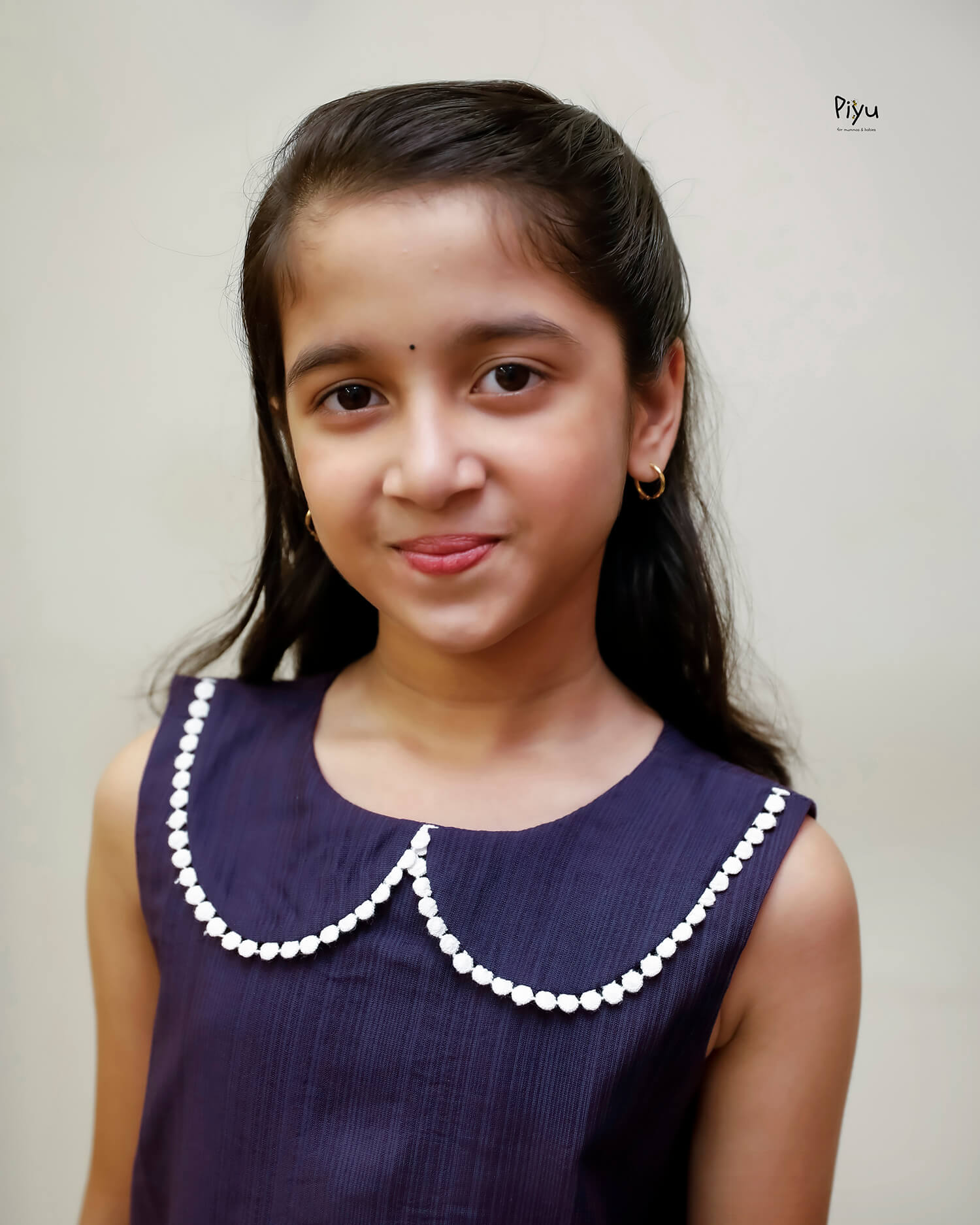 Vatican A-Line Frock with Peter Pan Collar & Embroidered Hem-Deep Violet