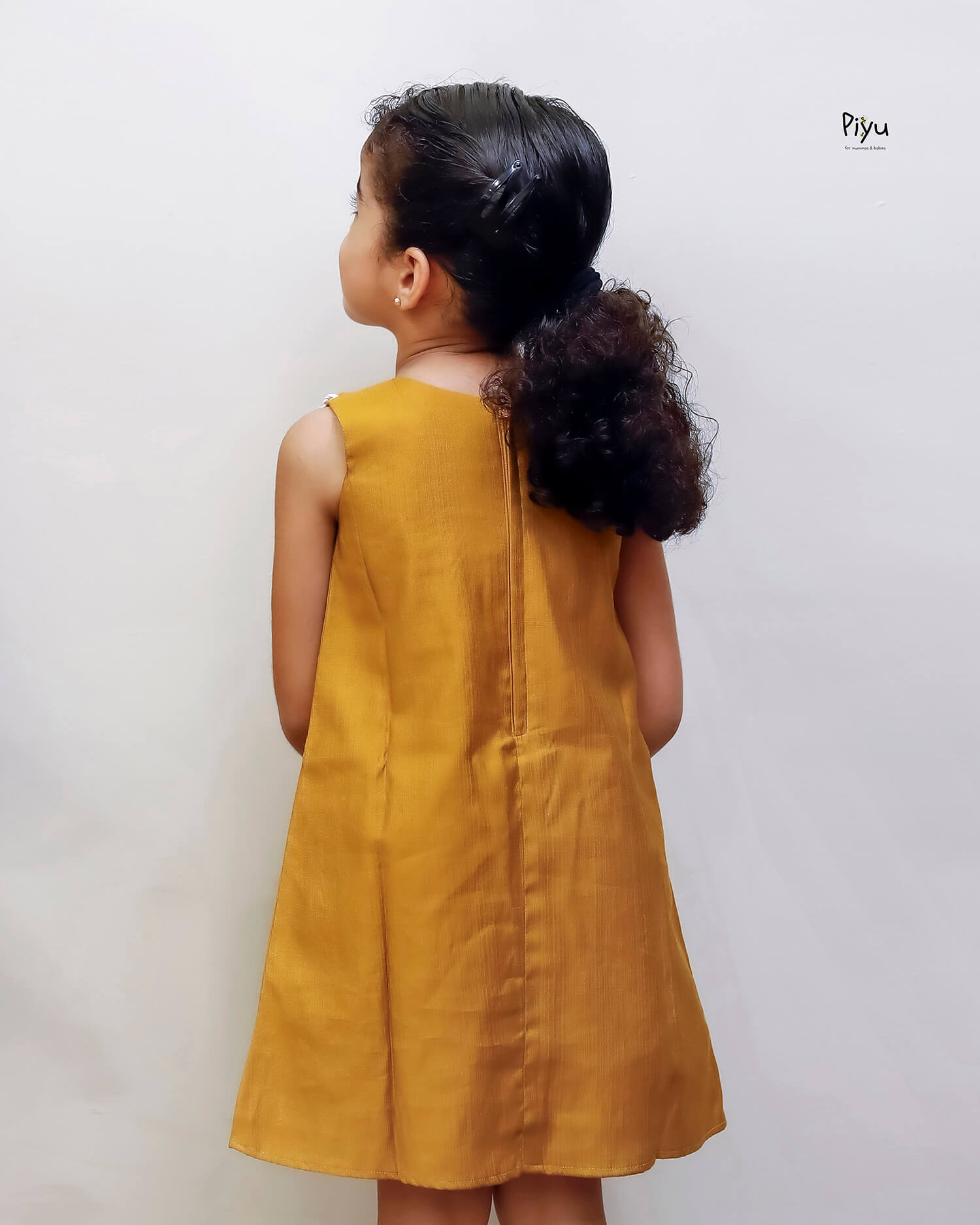 Vatican A-Line Frock with Peter Pan Collar & Embroidered Hem-Mango Yellow