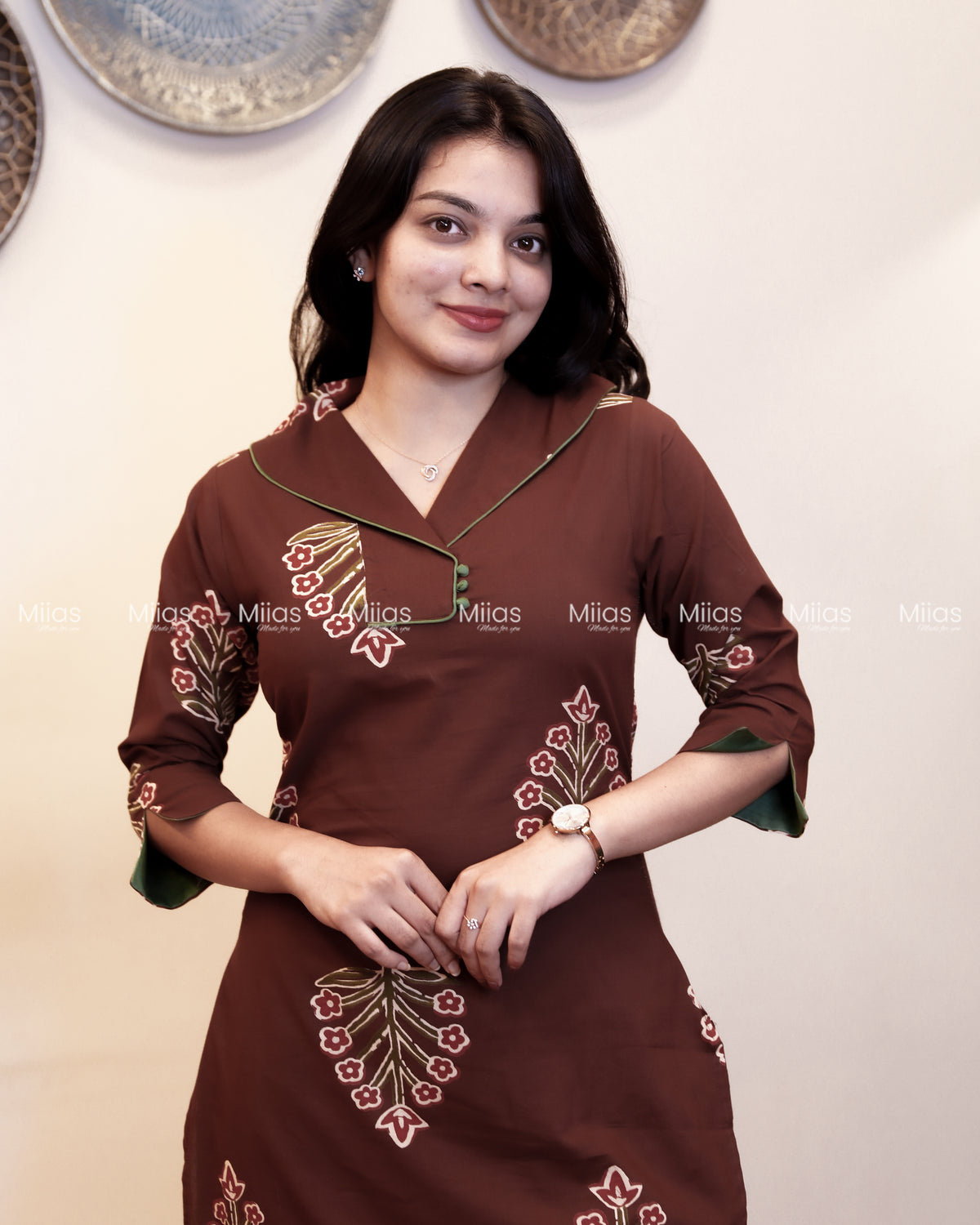 South Cotton Co-ord Set | Printed Top + Semi-Parallel Bottom | Coffee Brown