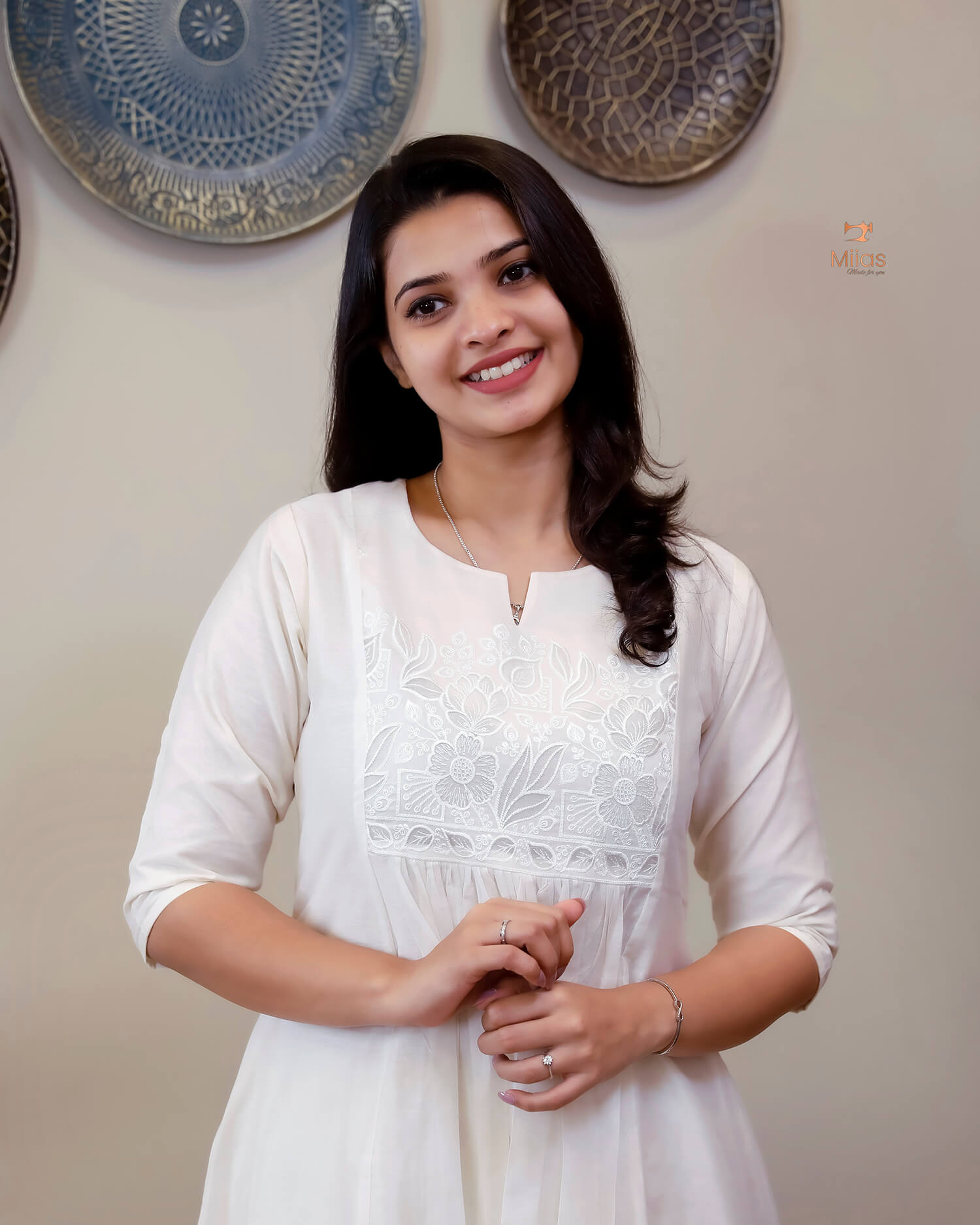 Mul Chanderi | 3-Panel Cut Dress Kurti | Off white