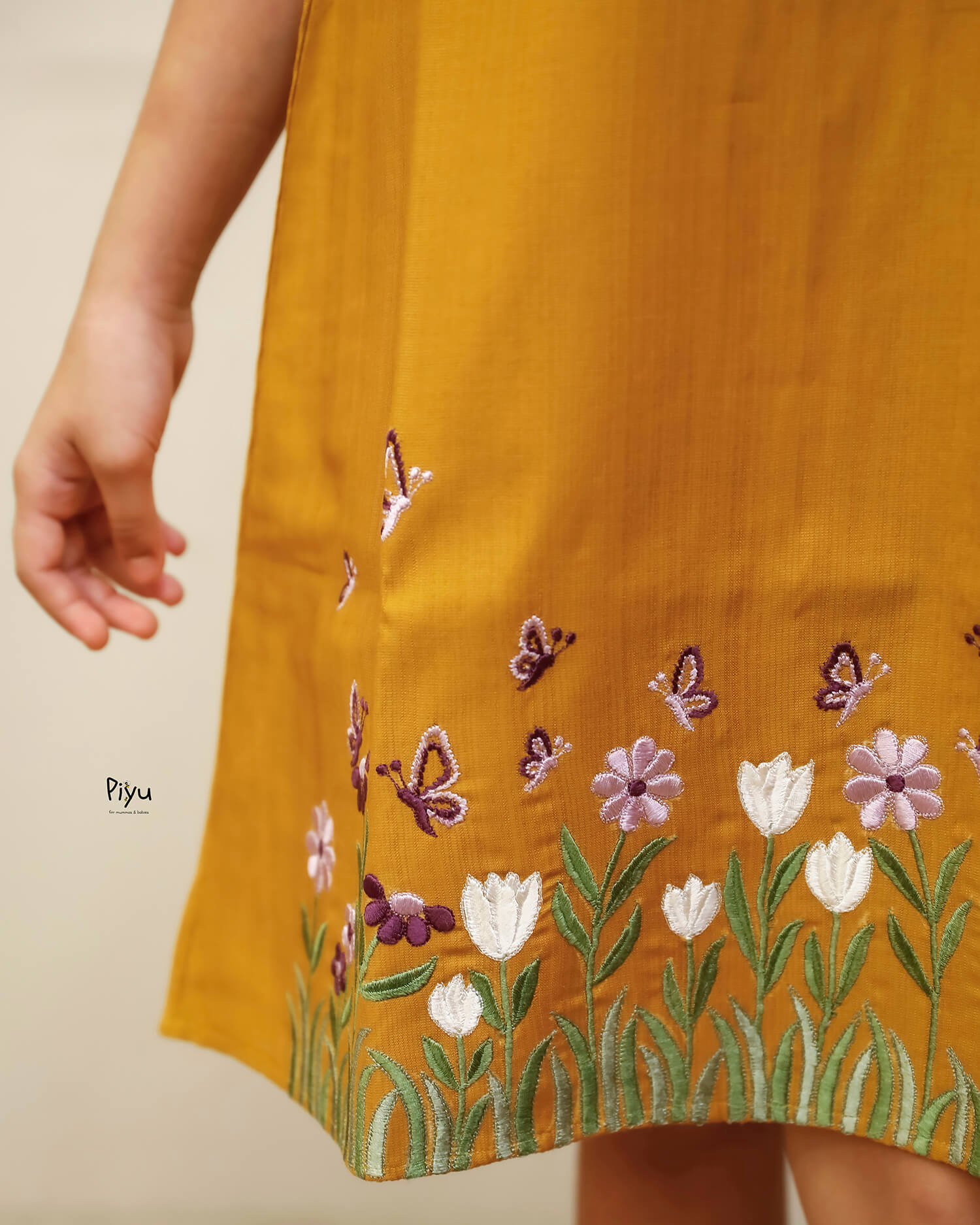 Vatican A-Line Frock with Peter Pan Collar & Embroidered Hem-Mango Yellow