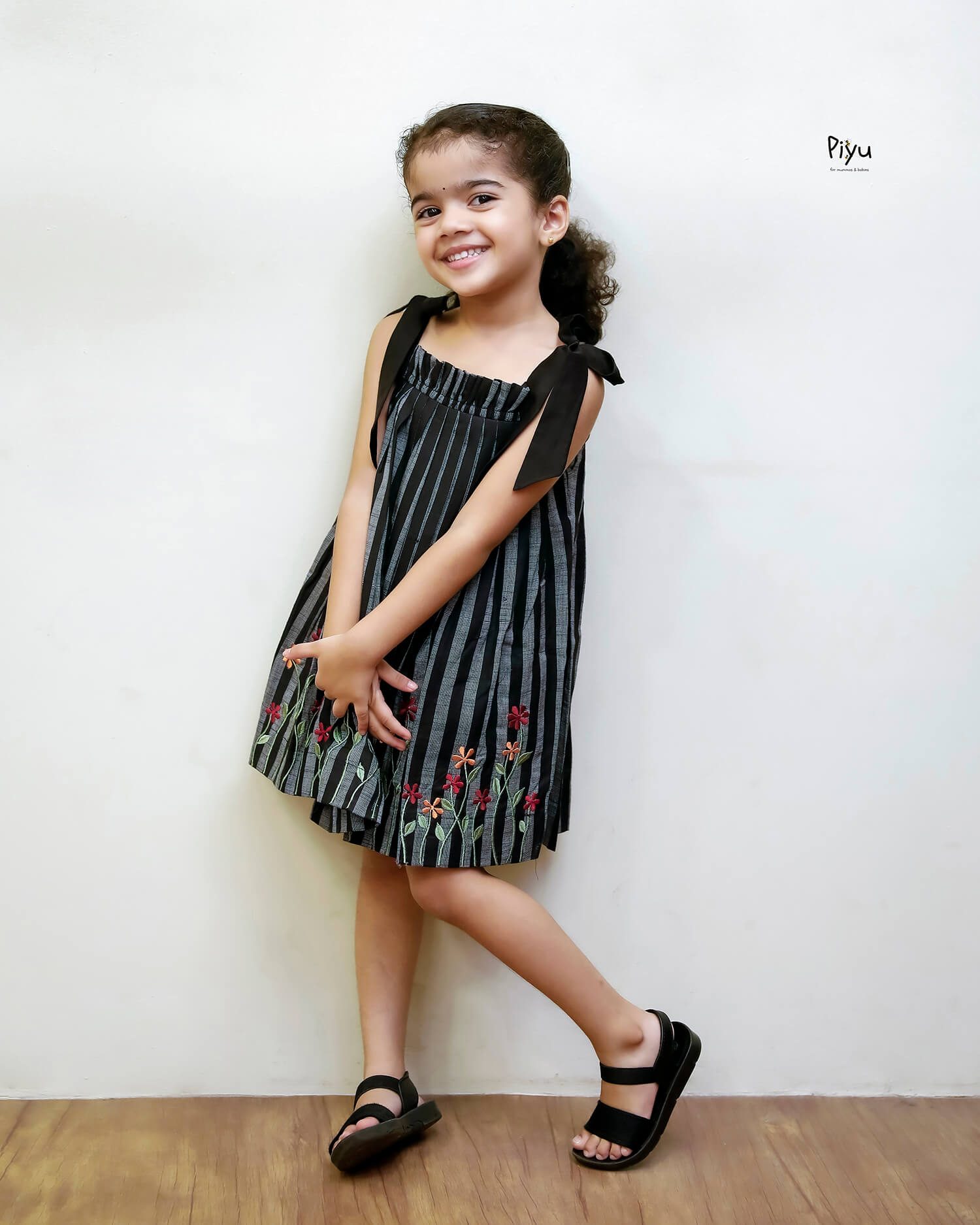Cotton Girls' Dress with Embroidered Hem & Easy Tie Shoulders