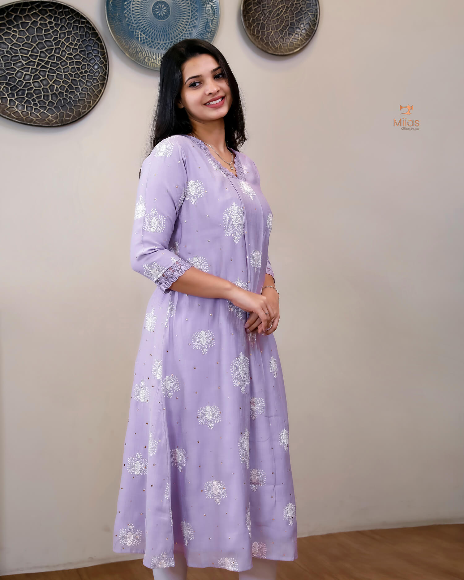 Crushed Dhara Silk | A-Line Top & Dupatta Set | Dusty Lilac
