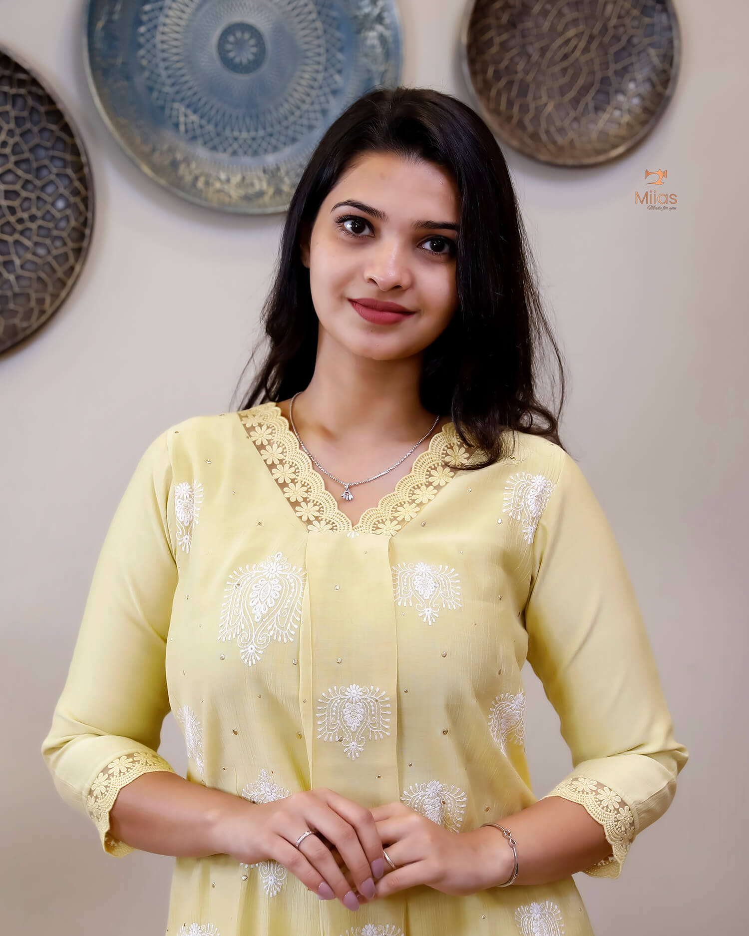 Crushed Dhara Silk | A-Line Top & Dupatta Set | Pastel Yellow