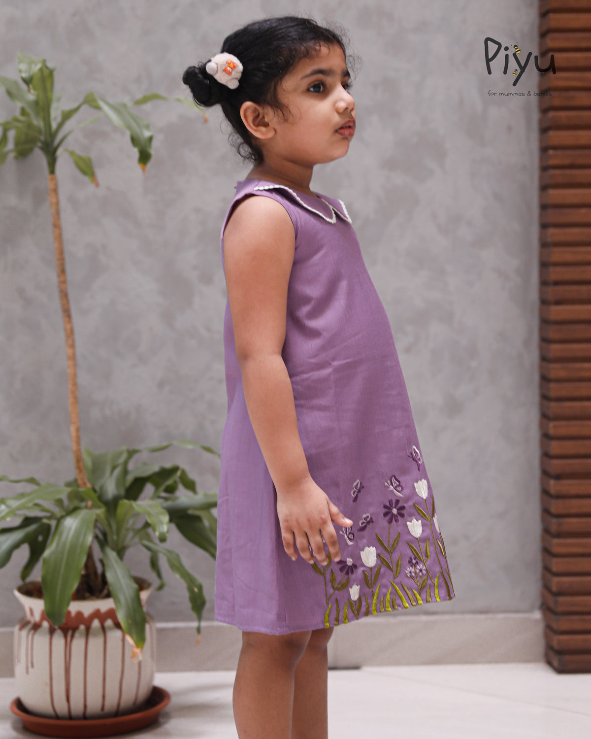 Vatican Fabric A-Line Frock | Peter Pan Collar + Embroidery | Lavender