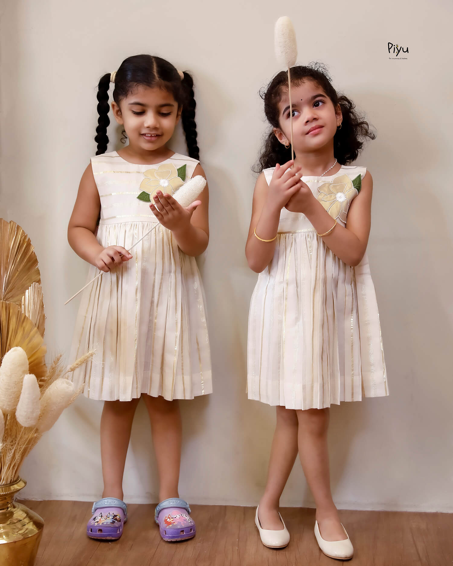 Kerala Cotton Lurex Flared Frock | Gold Applique