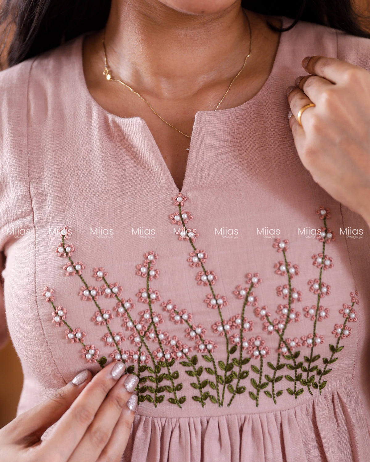 Flannel Cotton 3-Panel Slit Kurti | Embroidered Yoke + Pocket | Pastel Peach