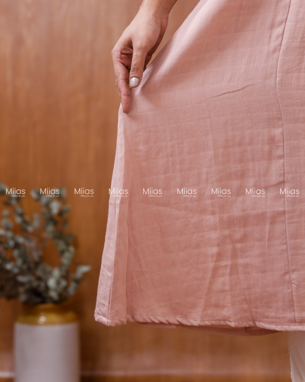 Flannel Cotton 3-Panel Slit Kurti | Embroidered Yoke + Pocket | Pastel Peach
