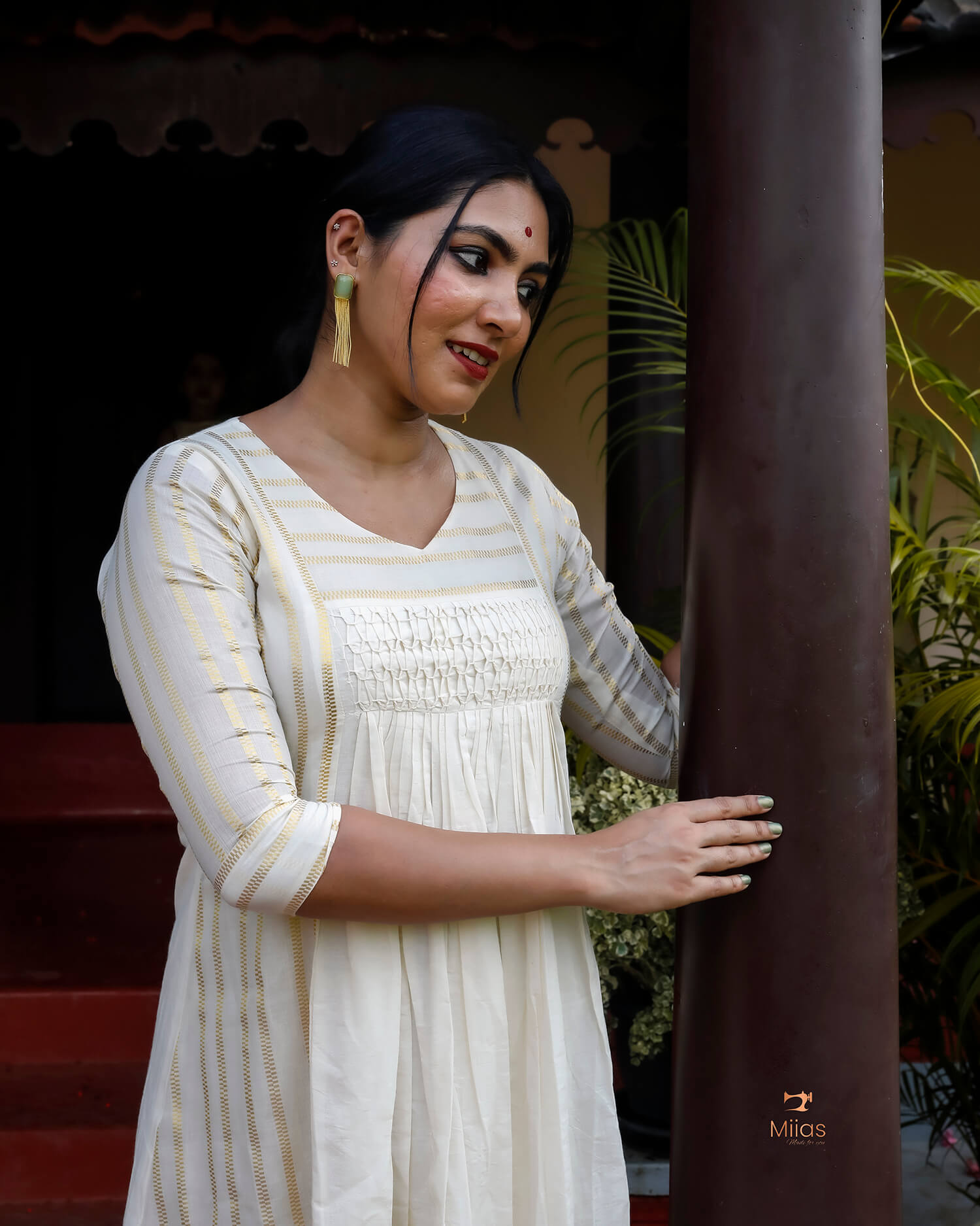 Lurex Kora Cotton Kurthi with Smocking & Pleats