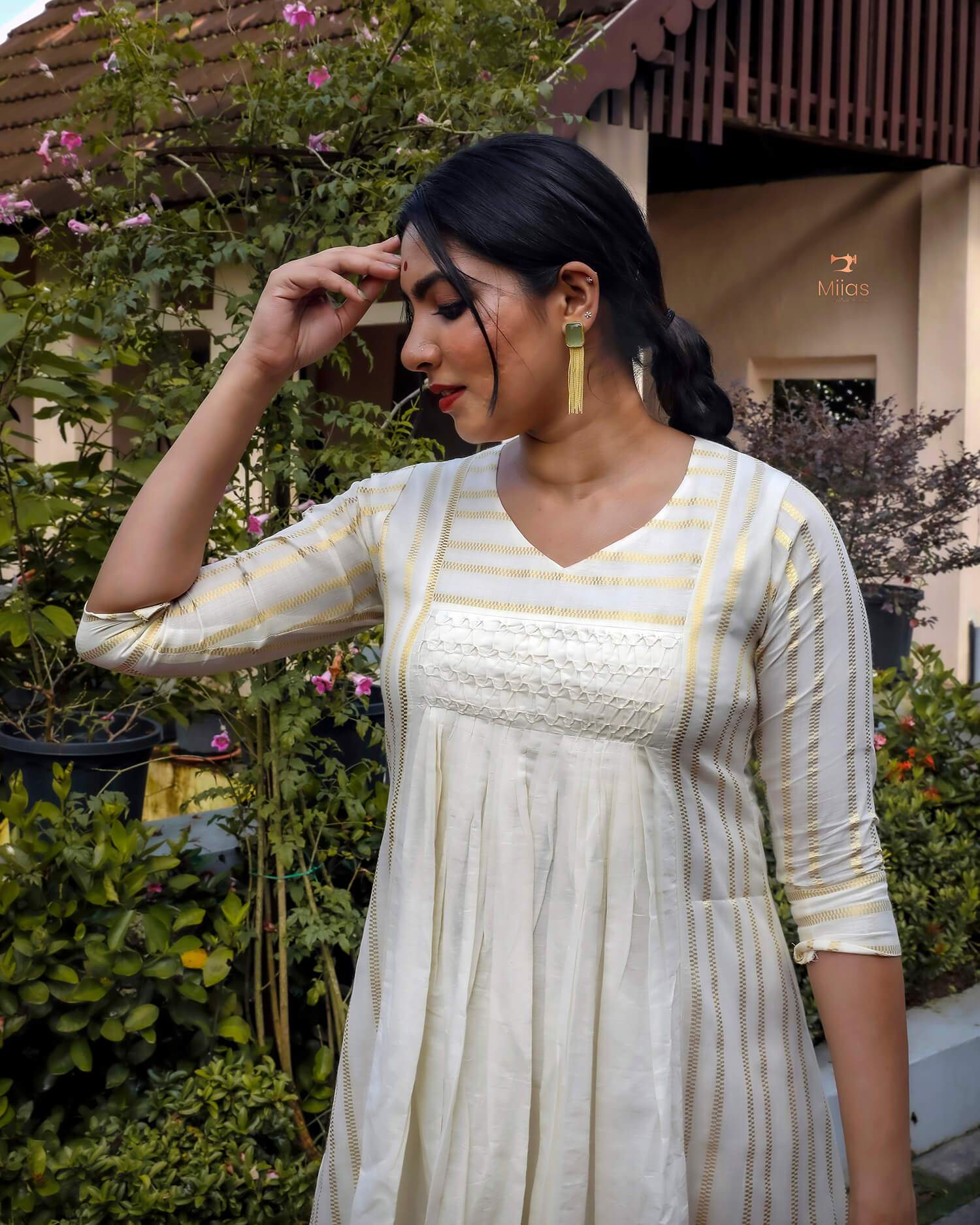Lurex Kora Cotton Kurthi with Smocking & Pleats